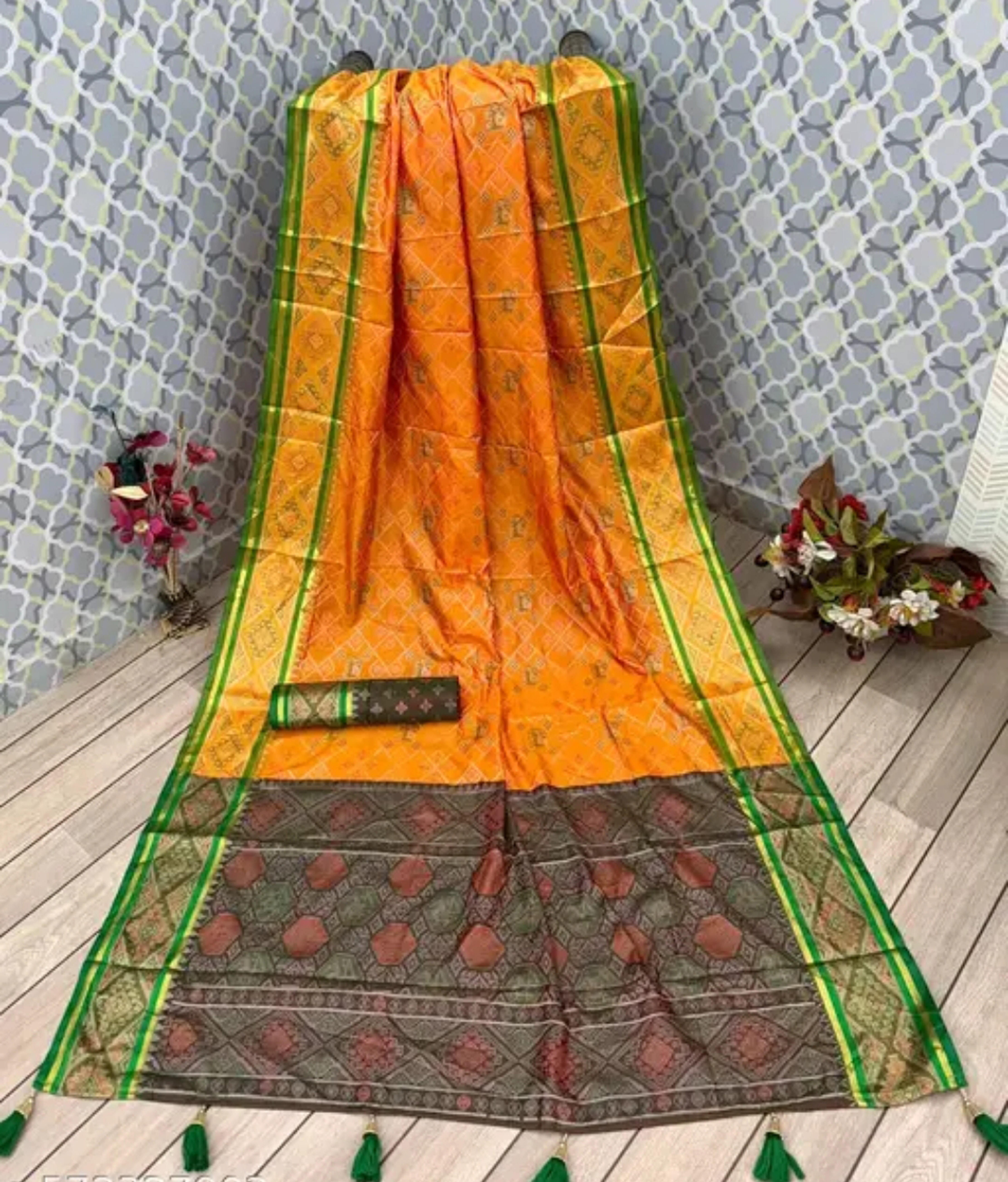  Patola Silk Saree Traditional with Blouse Piece
