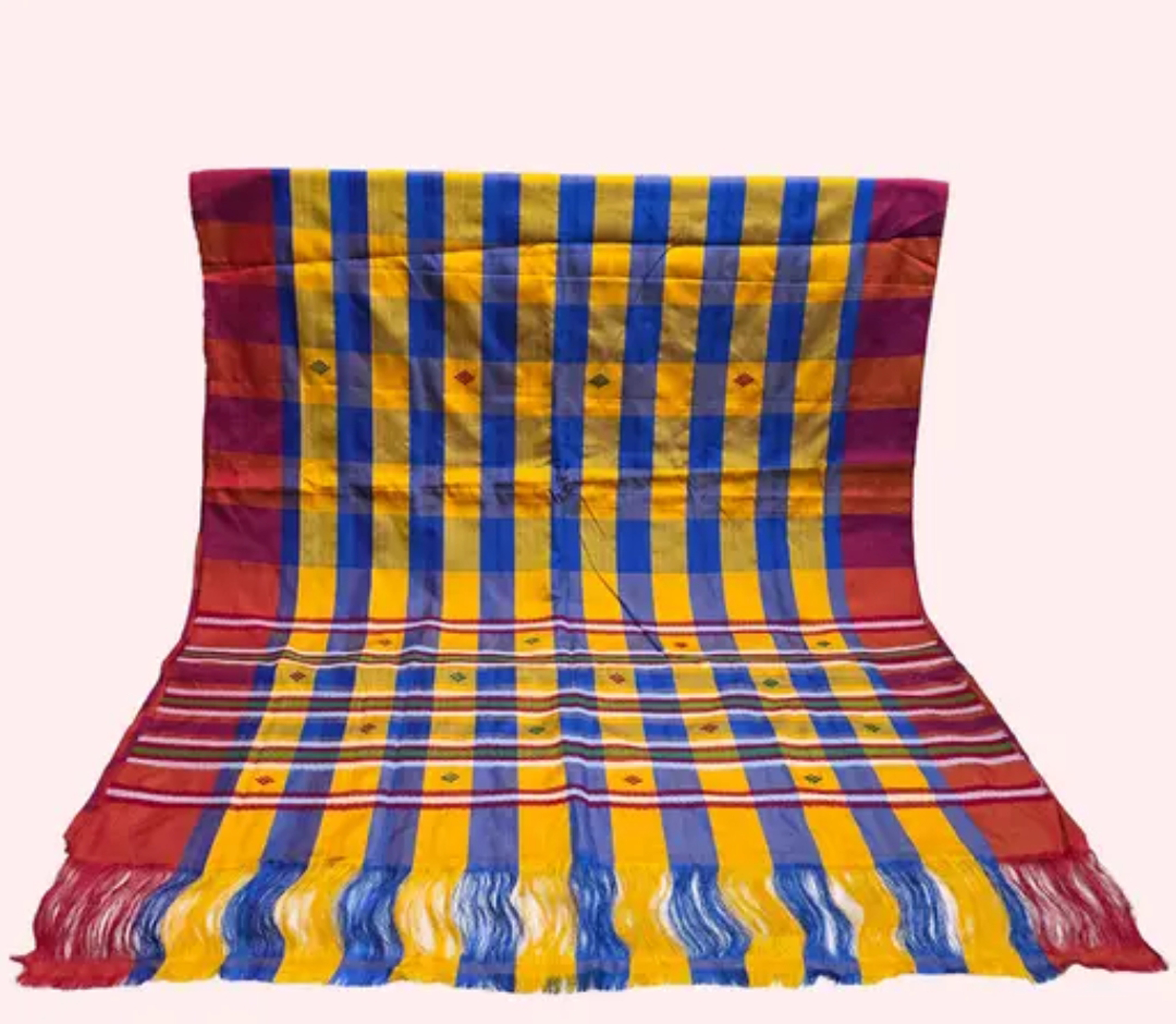 Adibasi Tribal Santali Cotton Saree Panchi Lumang Embroidered Yellow Blue Red