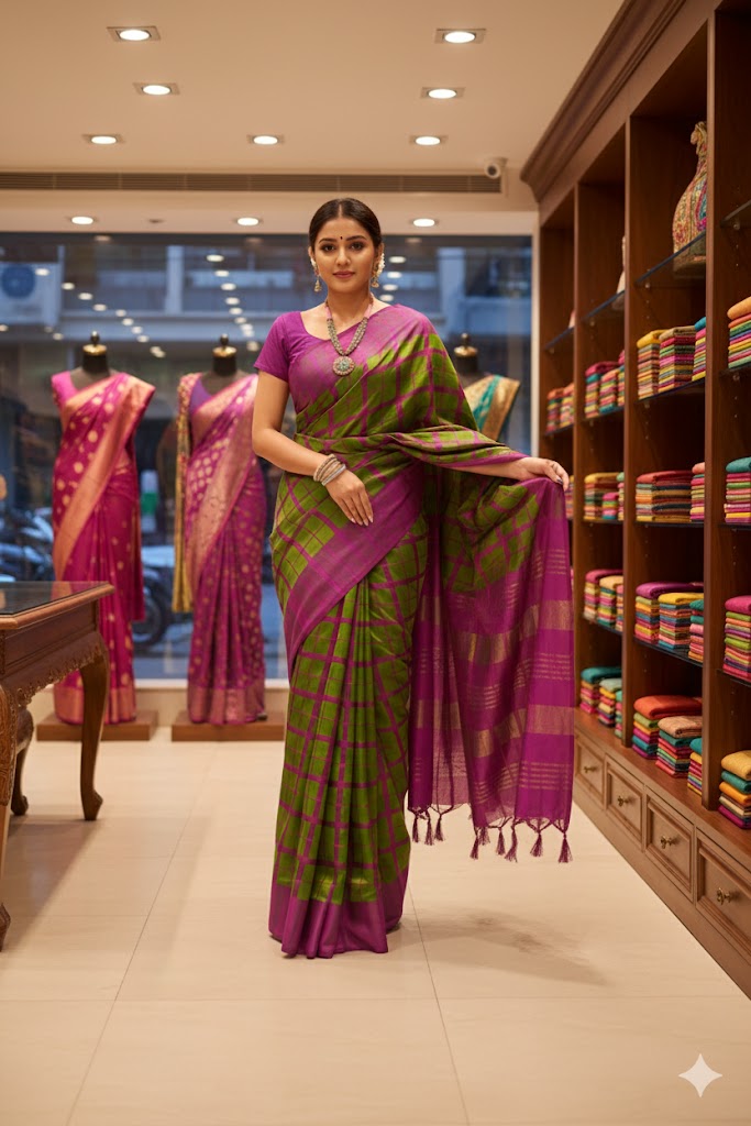 Green Purple Kunbi Goa Saree Handwoven Traditional Design With BP