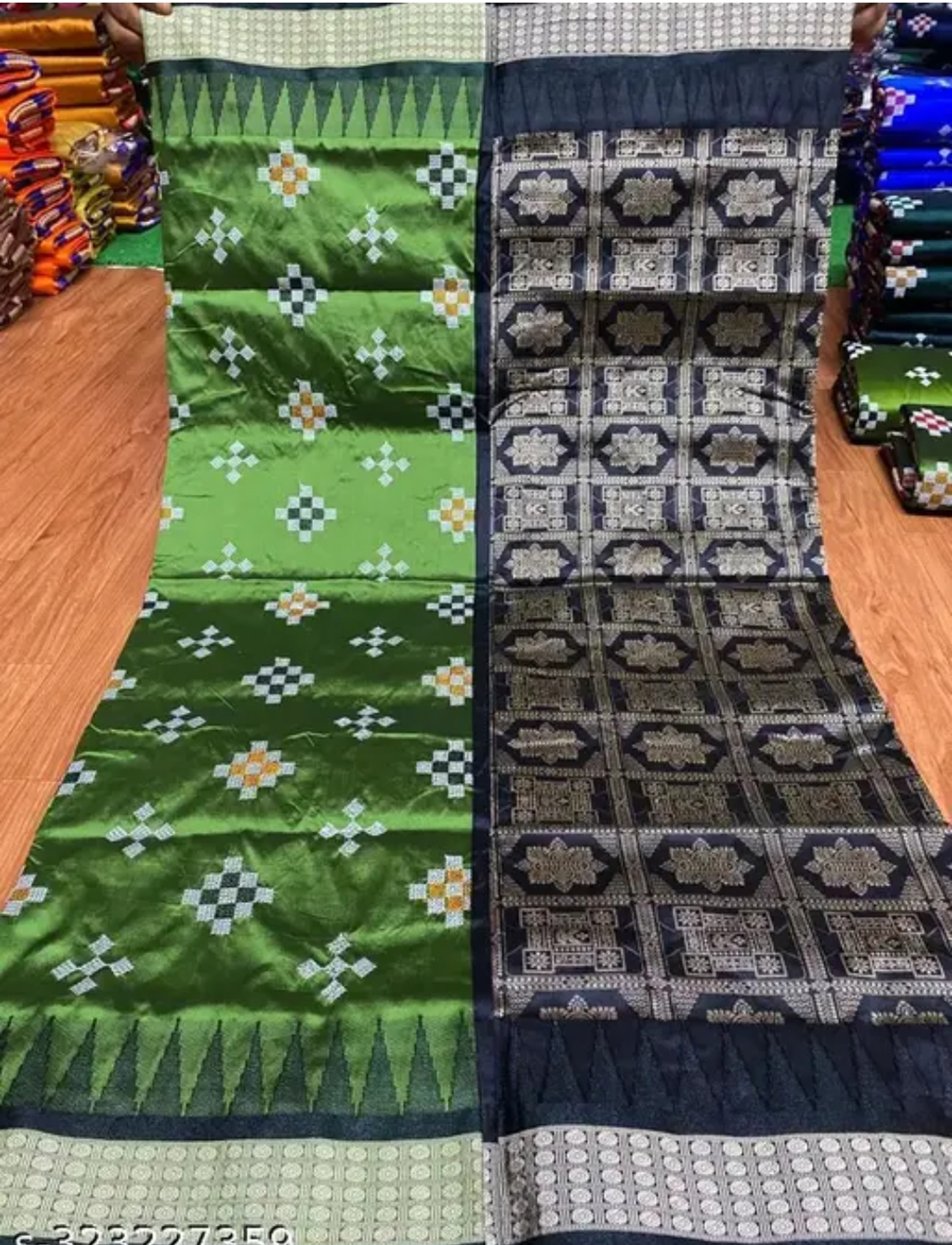 Bomkai Sambalpuri Green Black mbroidery Silk Saree Traditional Design With Blouse Piece 