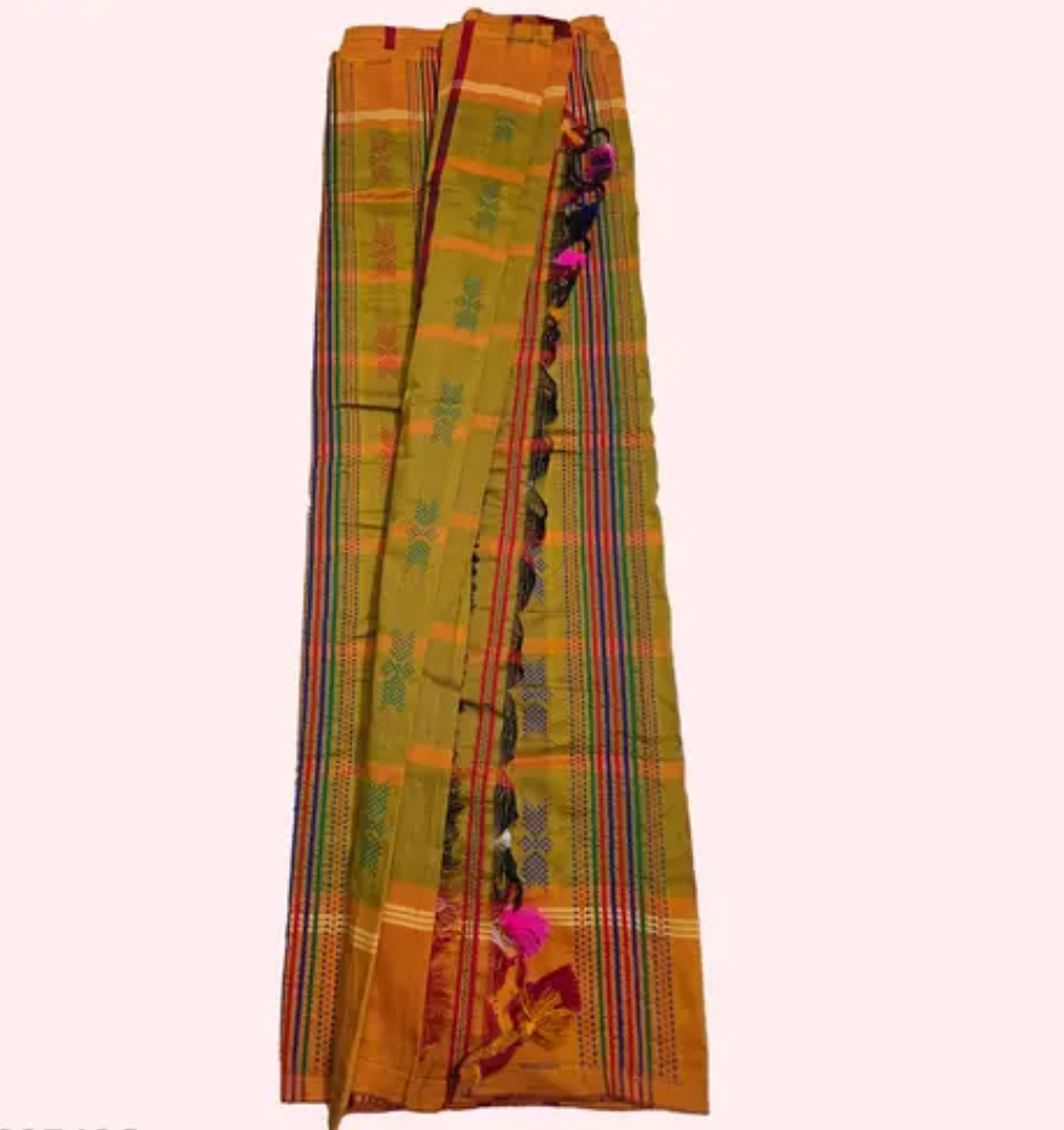 Adibasi Tribal Santali Cotton Saree Panchi Lumang Embroidered Yellow