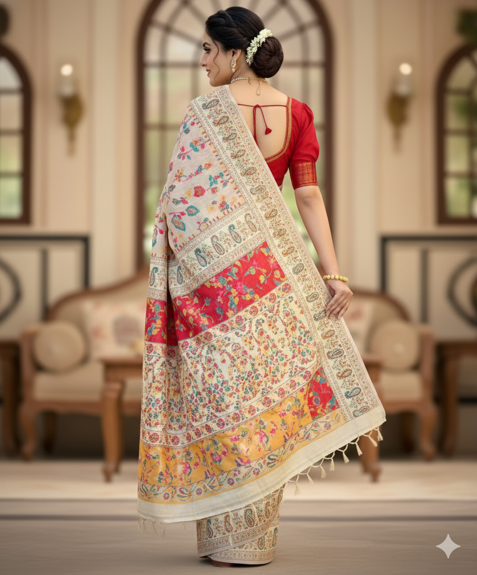 Elegant Maple leaf Printed Pashmina Saree