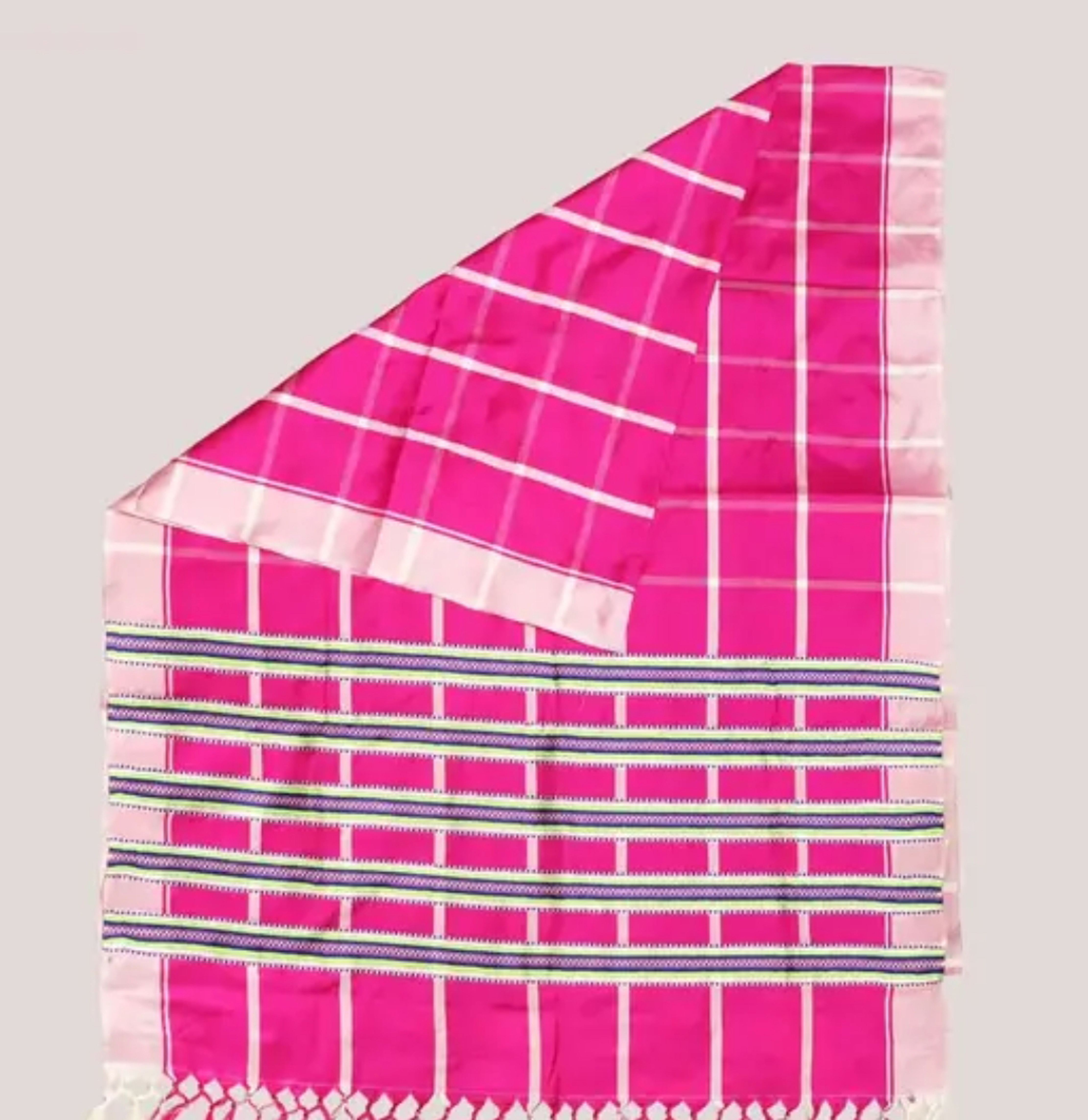 Adibasi Tribal Santali Cotton Saree Panchi Lumang Embroidered Pink