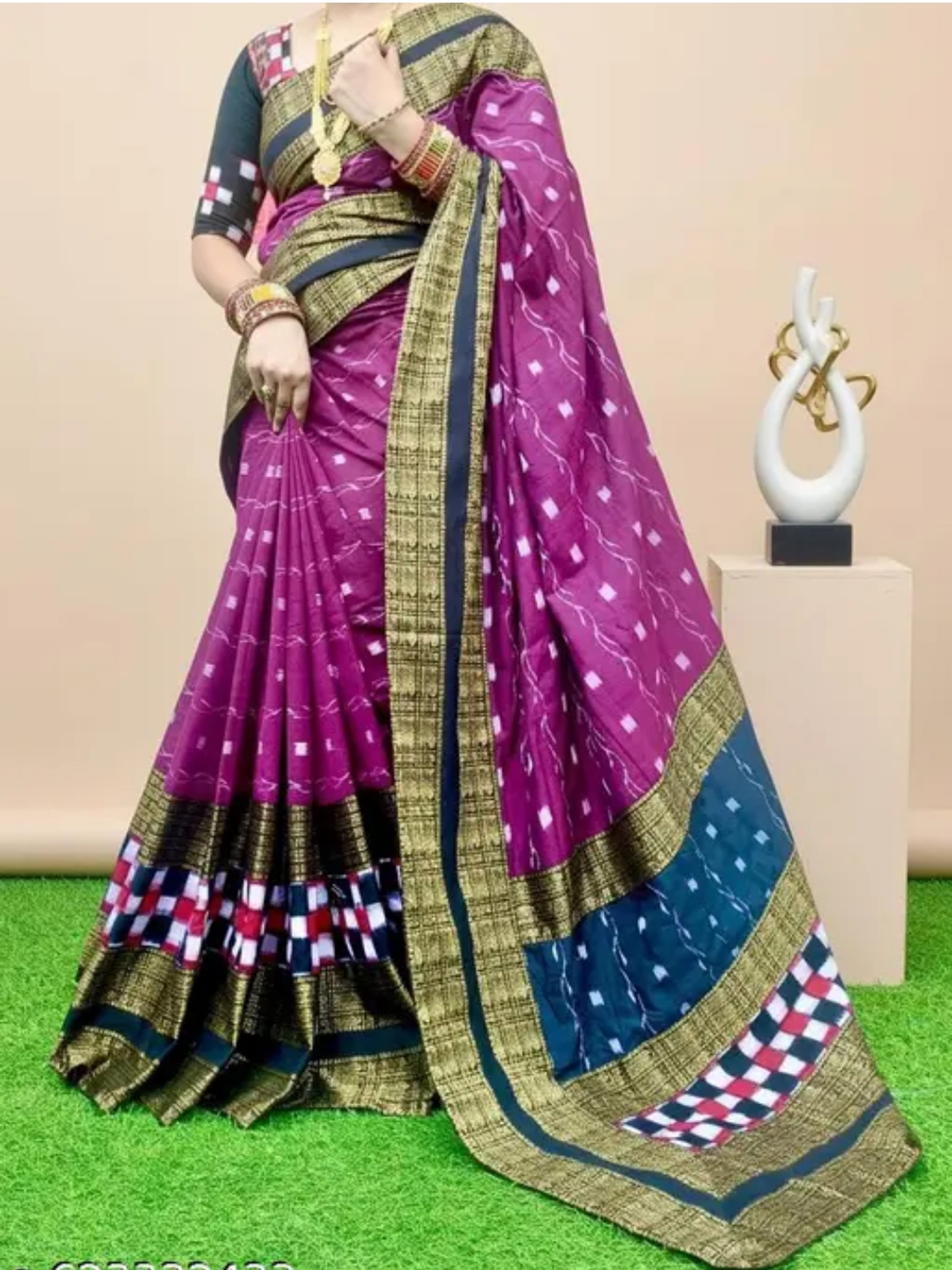 Sambalpuri Purple Embroidery Silk Saree Pasapalli Traditional Design With Blouse Piece 