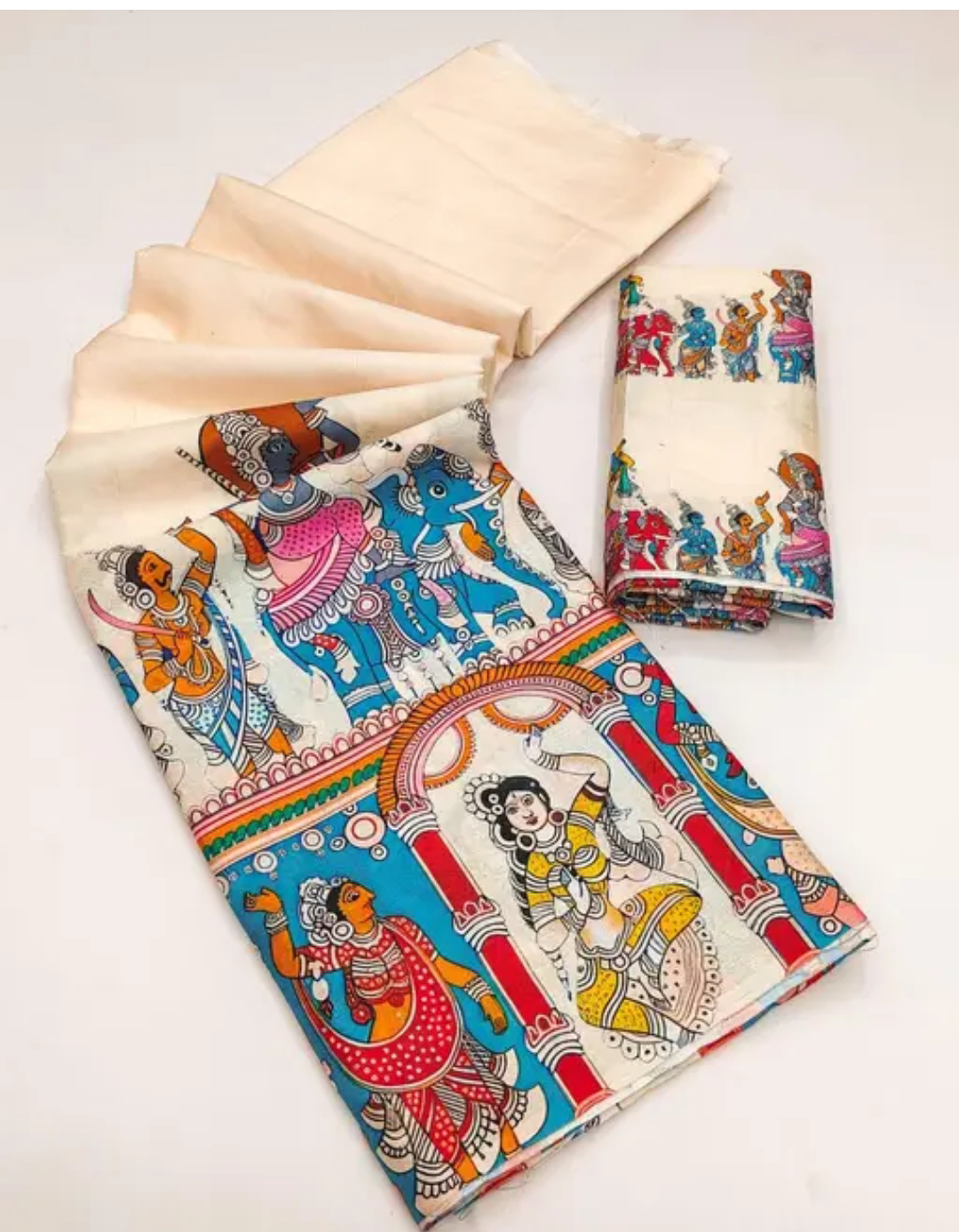 Tussar Silk Hand Woven Kalamkari God Printed Saree