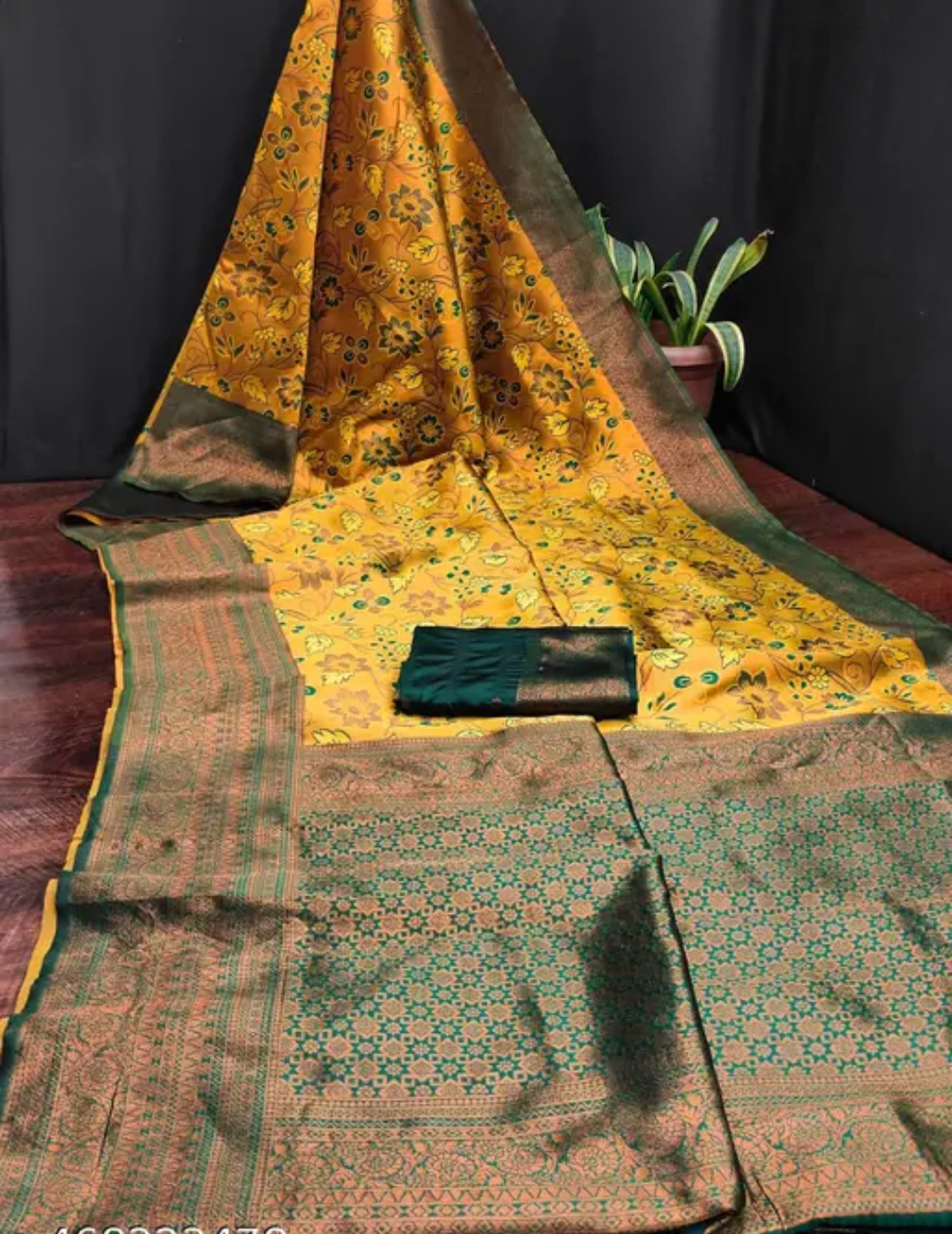Yellow Green Kanjivaram Bridal Silk Saree With Zari Rich Pallu Unstitched Blouse 