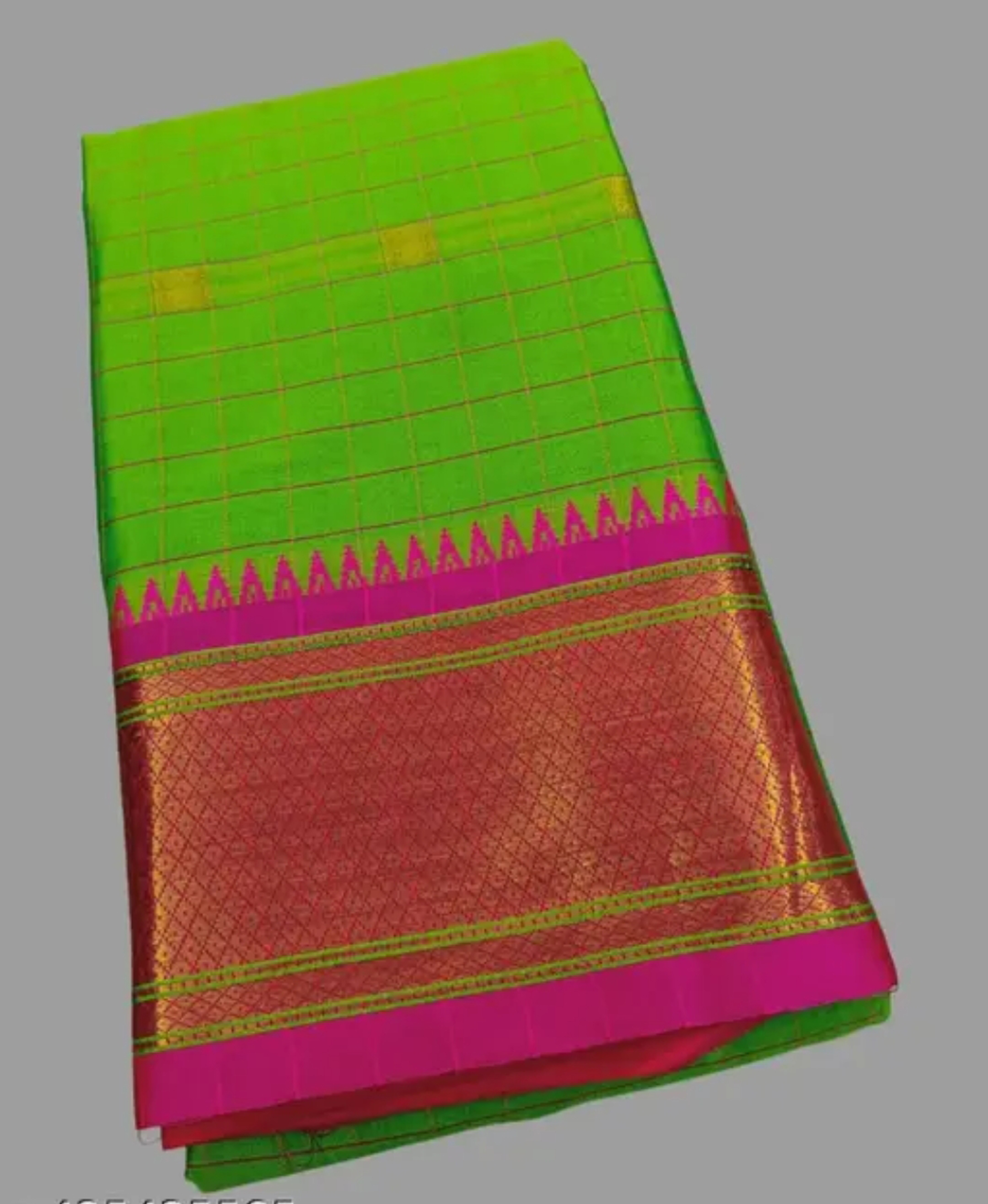 Green Pink Kunbi Goa Saree Handwoven Traditional Design With BP  