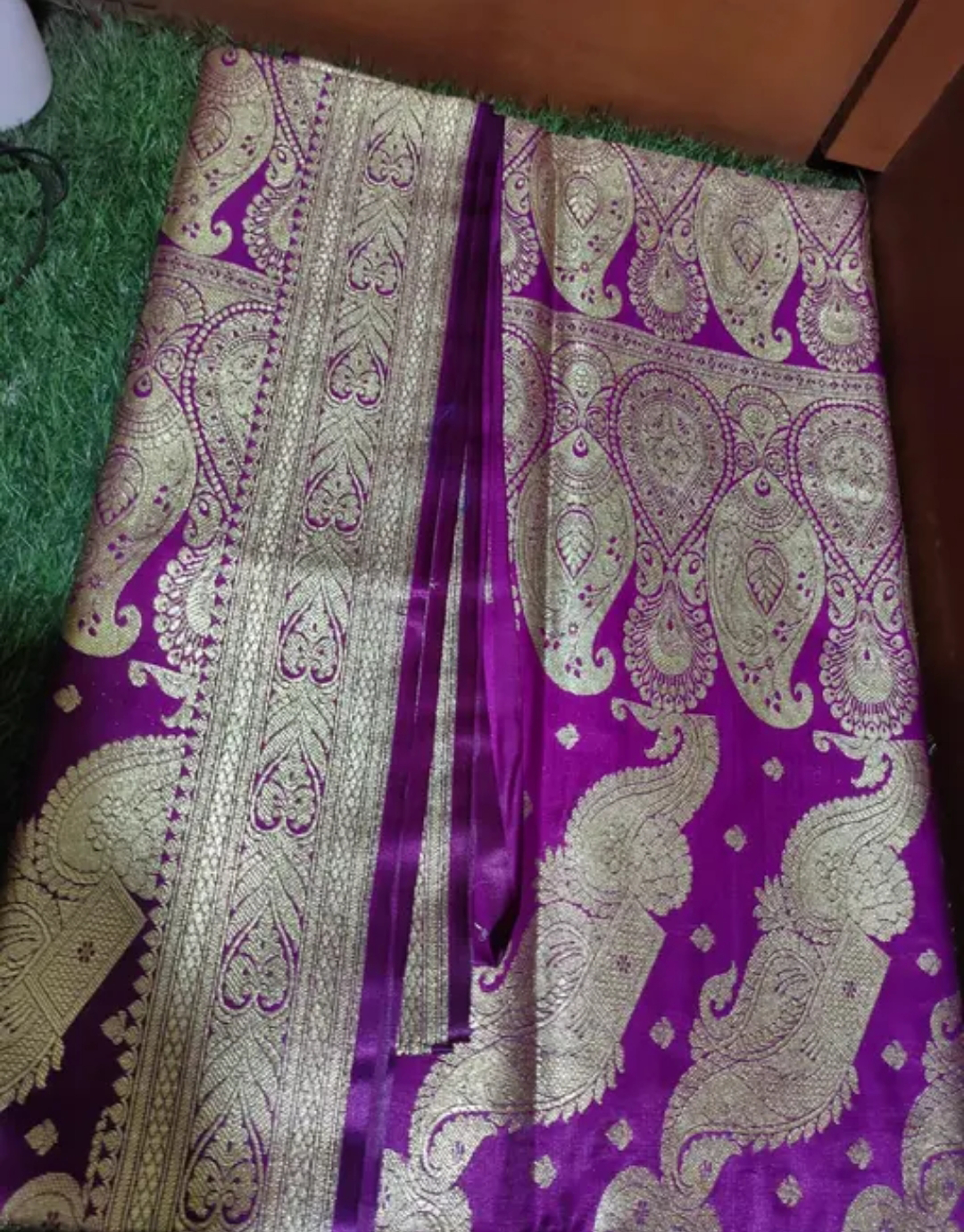 Bridal Banarasi Katan Silk Saree Self Design With All over Golden Zari Border (Design Available Basis)