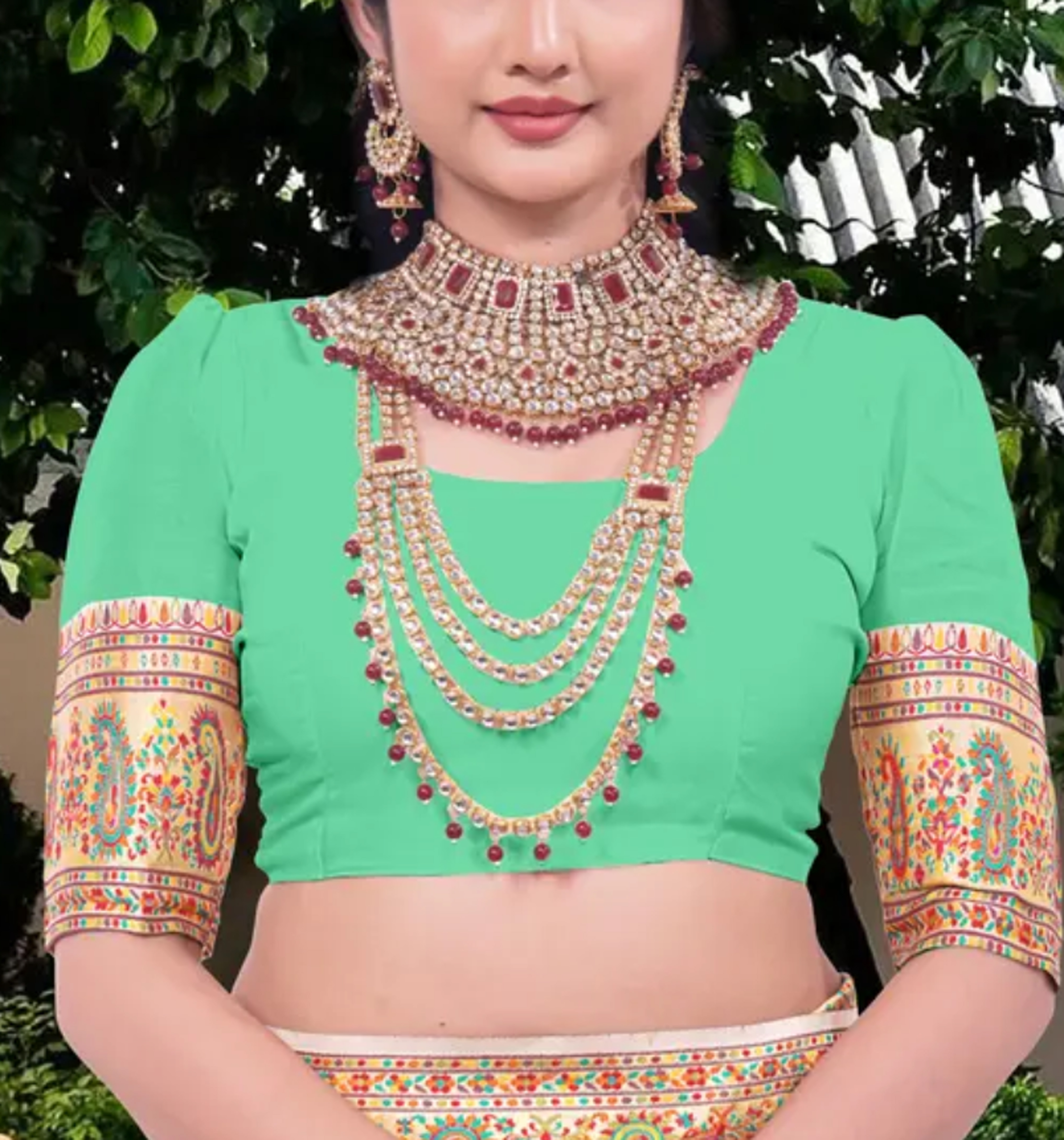  Kashmiri Pashmina Silk Green Saree with Traditional Meenakari Work 