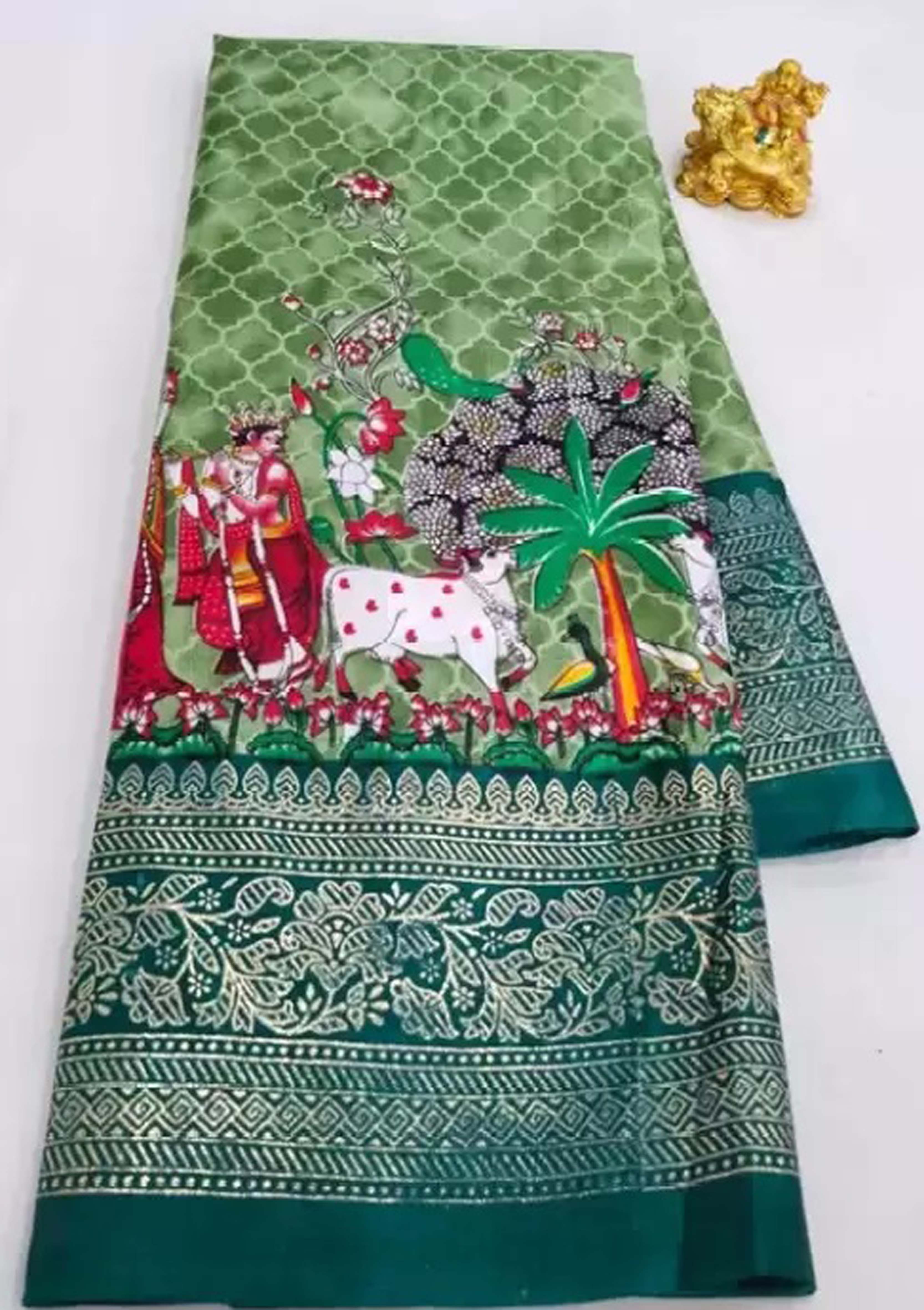 Bhagalpuri Zari Radha Krishna Print Woven Traditional Saree 