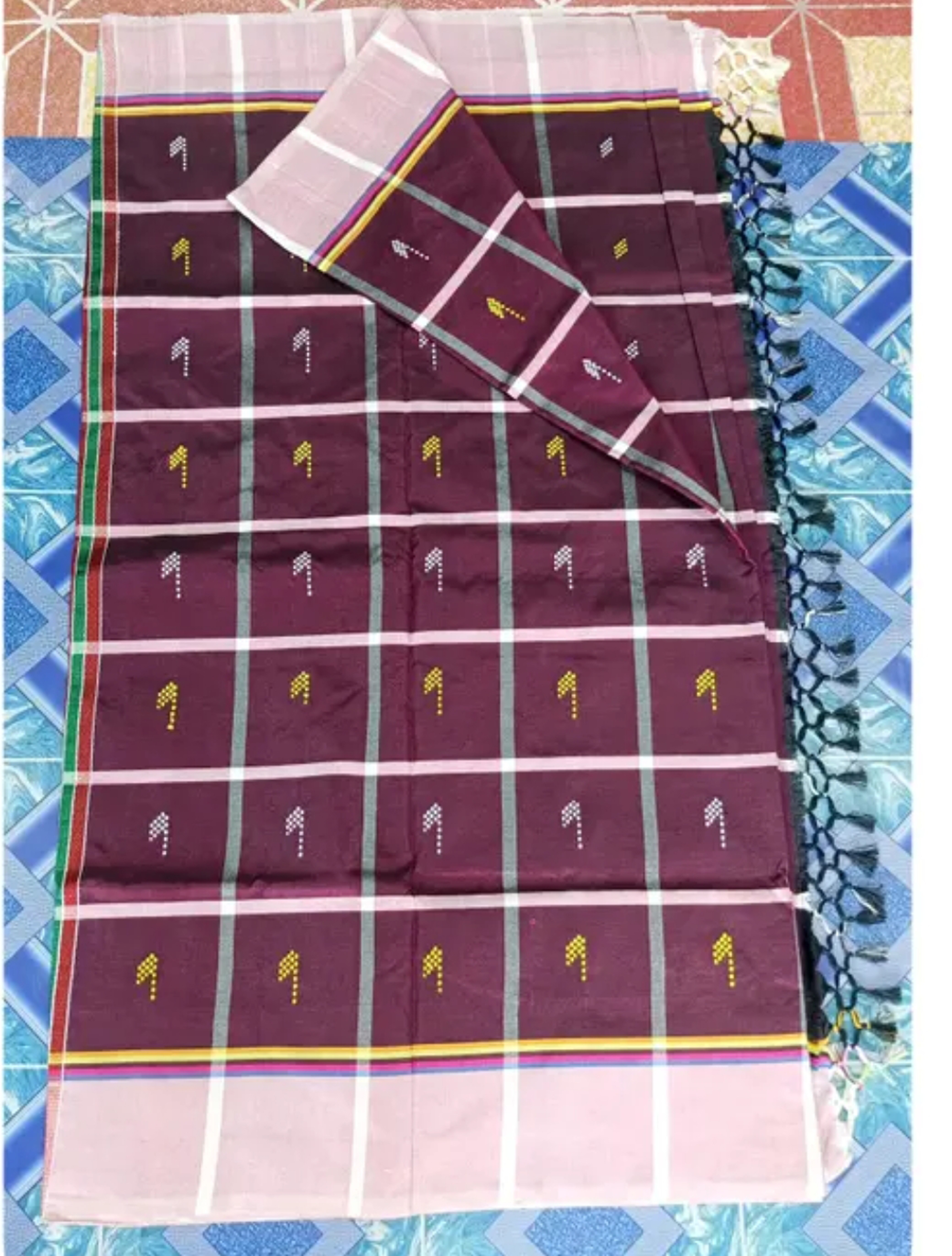 Adibasi Tribal Santali Cotton Saree Panchi Lumang Embroidered Brown