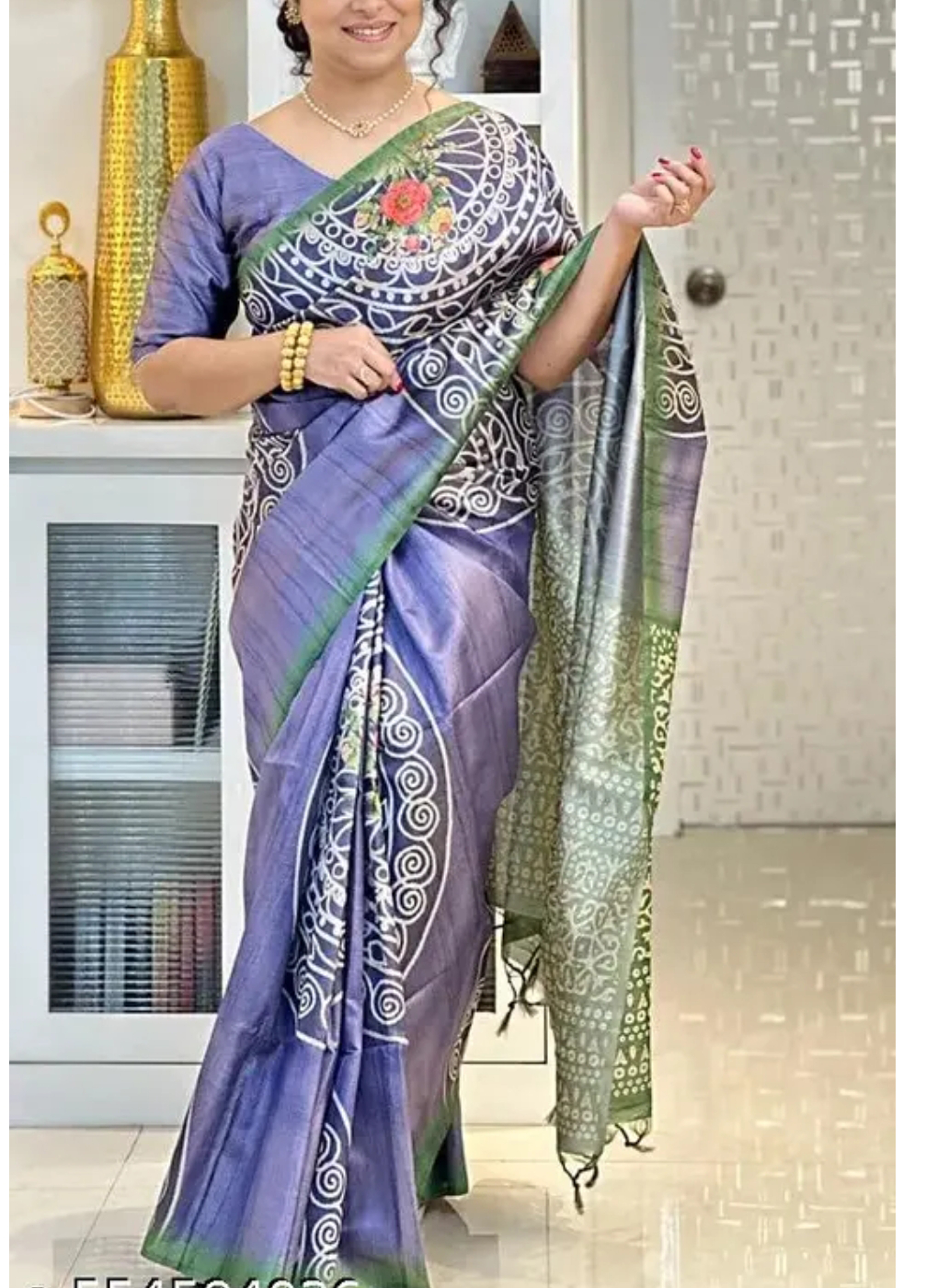 Tussar Silk Hand Woven Ethnic Motifs Printed Zari Saree