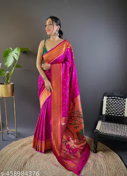 Wedding Paithani Silk Zari Weaving Saree With Blouse Piece