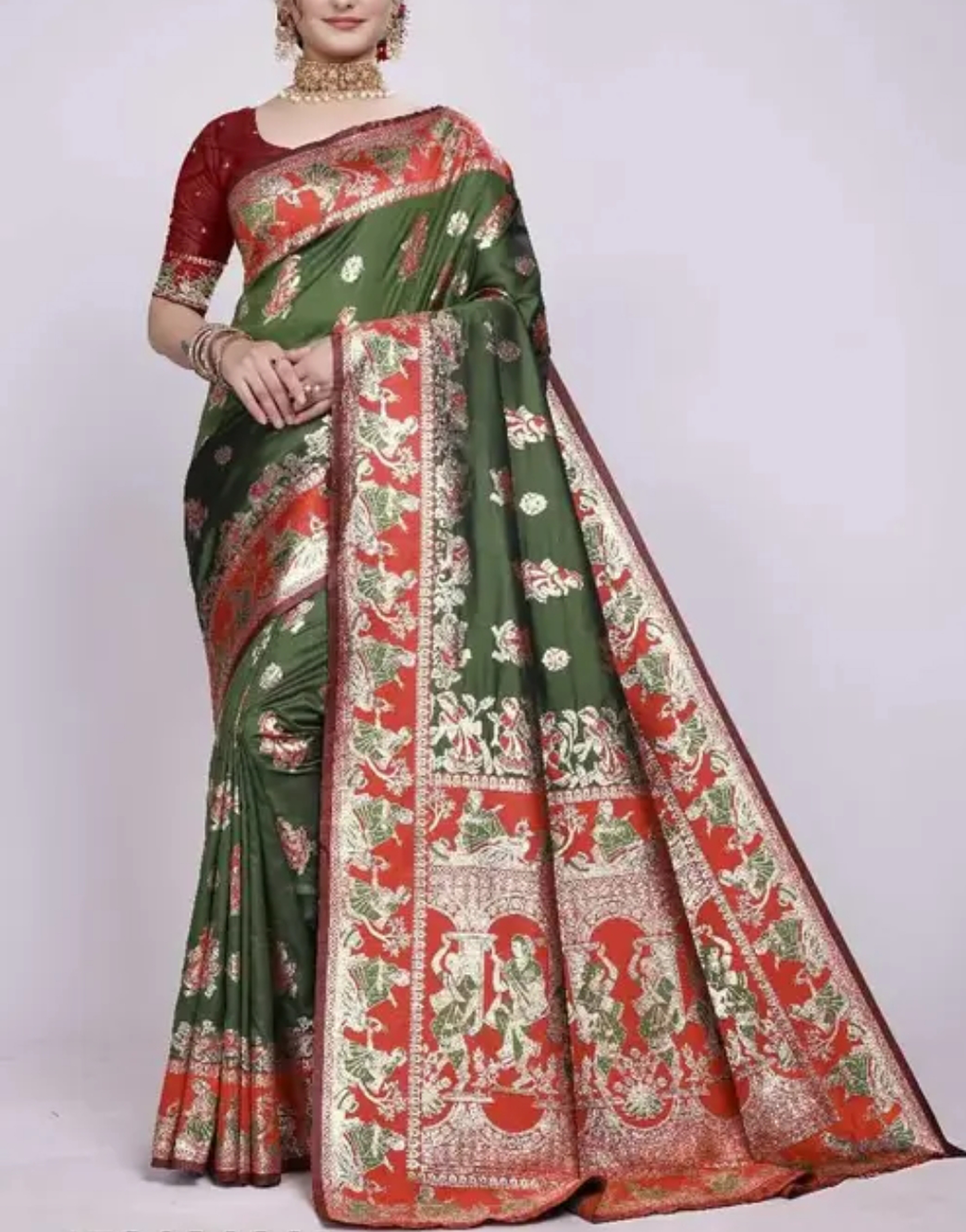 Pure Baluchari Saree Handwoven Traditional Design With BP 