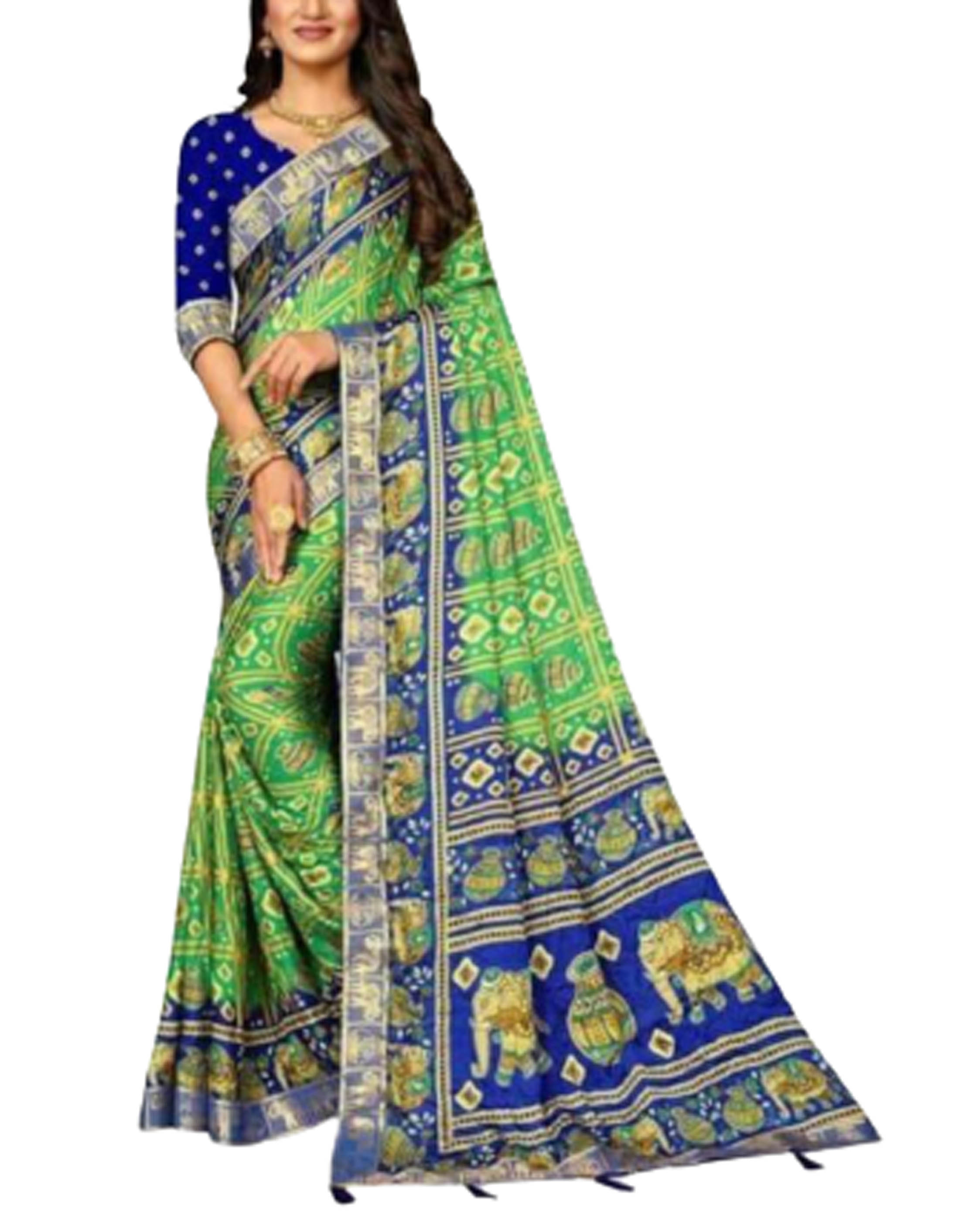   Bandhani Patola Hathi Matka Print with Blouse Piece