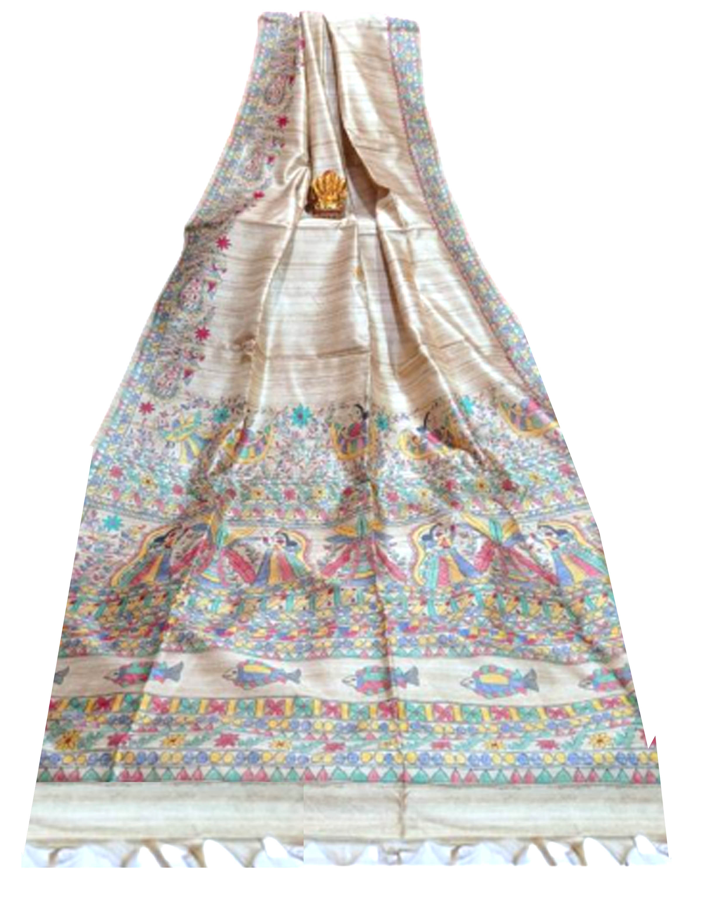 Ghicha Madhubani Print Bhagalpuri Silk Zari Woven Traditional Saree 