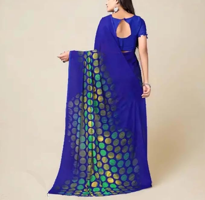 Women`s Polka Soft Heart Shape Georgette Embroidery Work Embellished With BP - Blue Peacock