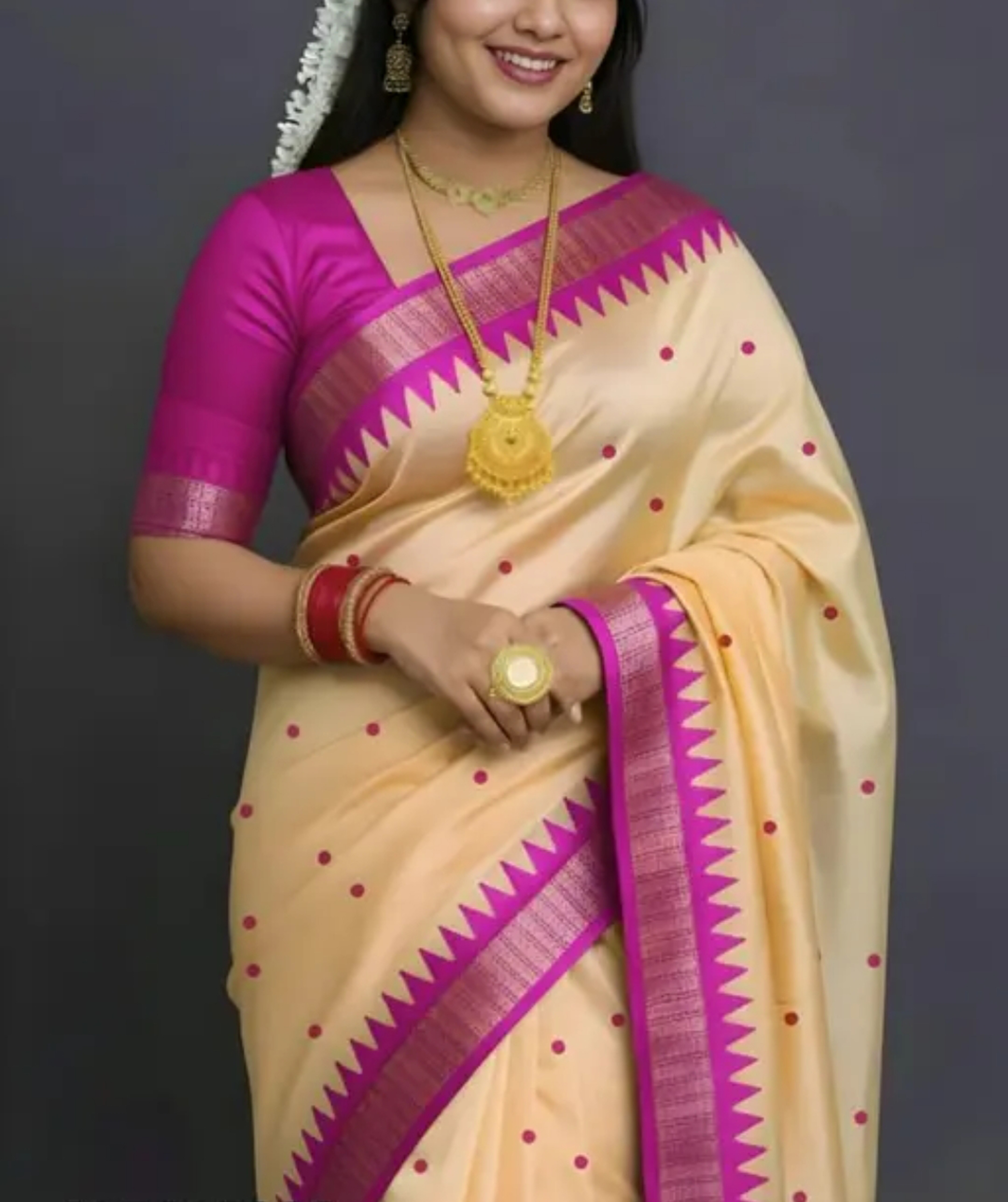 Bomkai Sambalpuri Cream Temple Border Traditional Design With Blouse Piece 