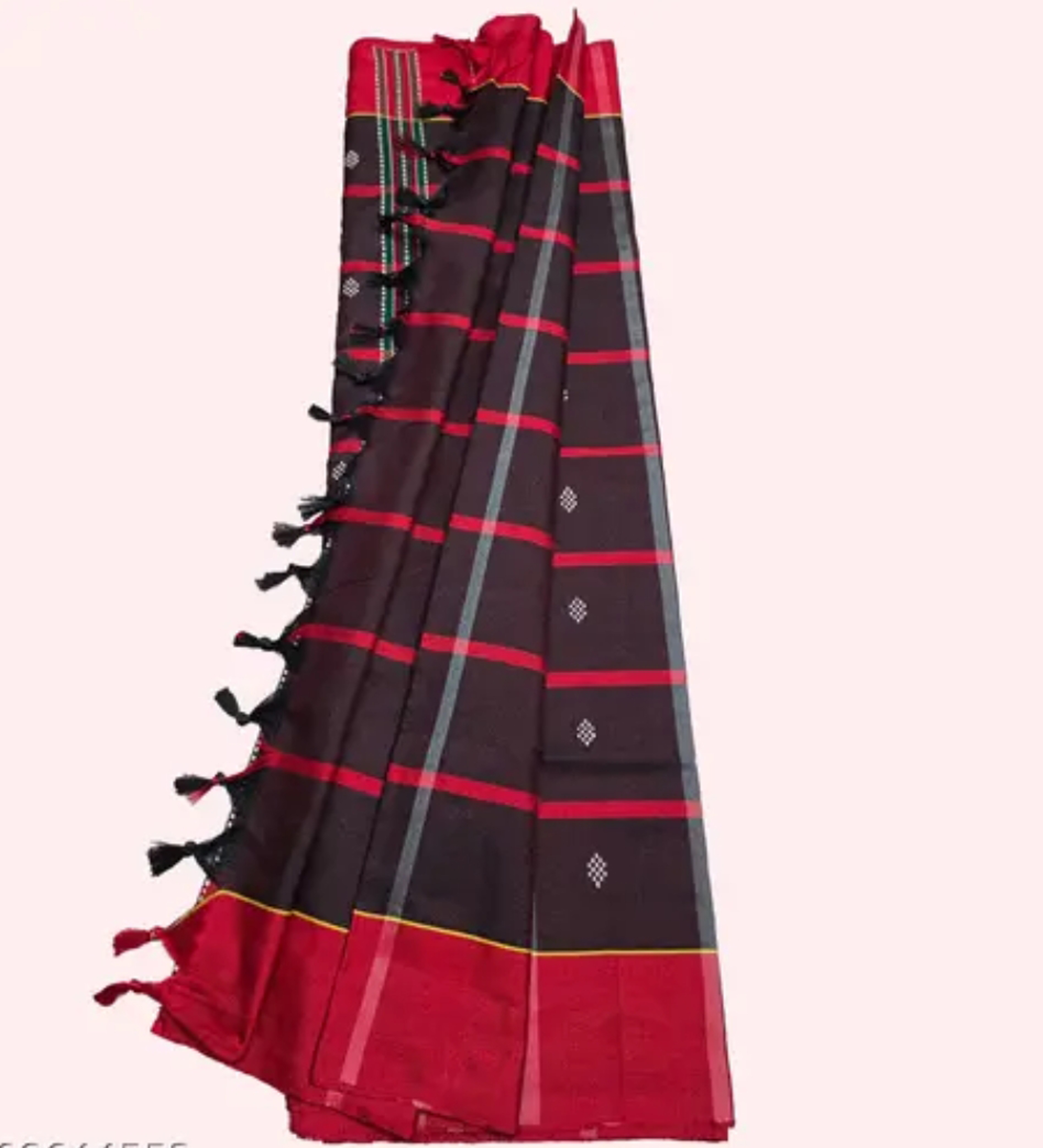 Adibasi Tribal Santali Saree Panchi Lumang Embroidered Red Black 