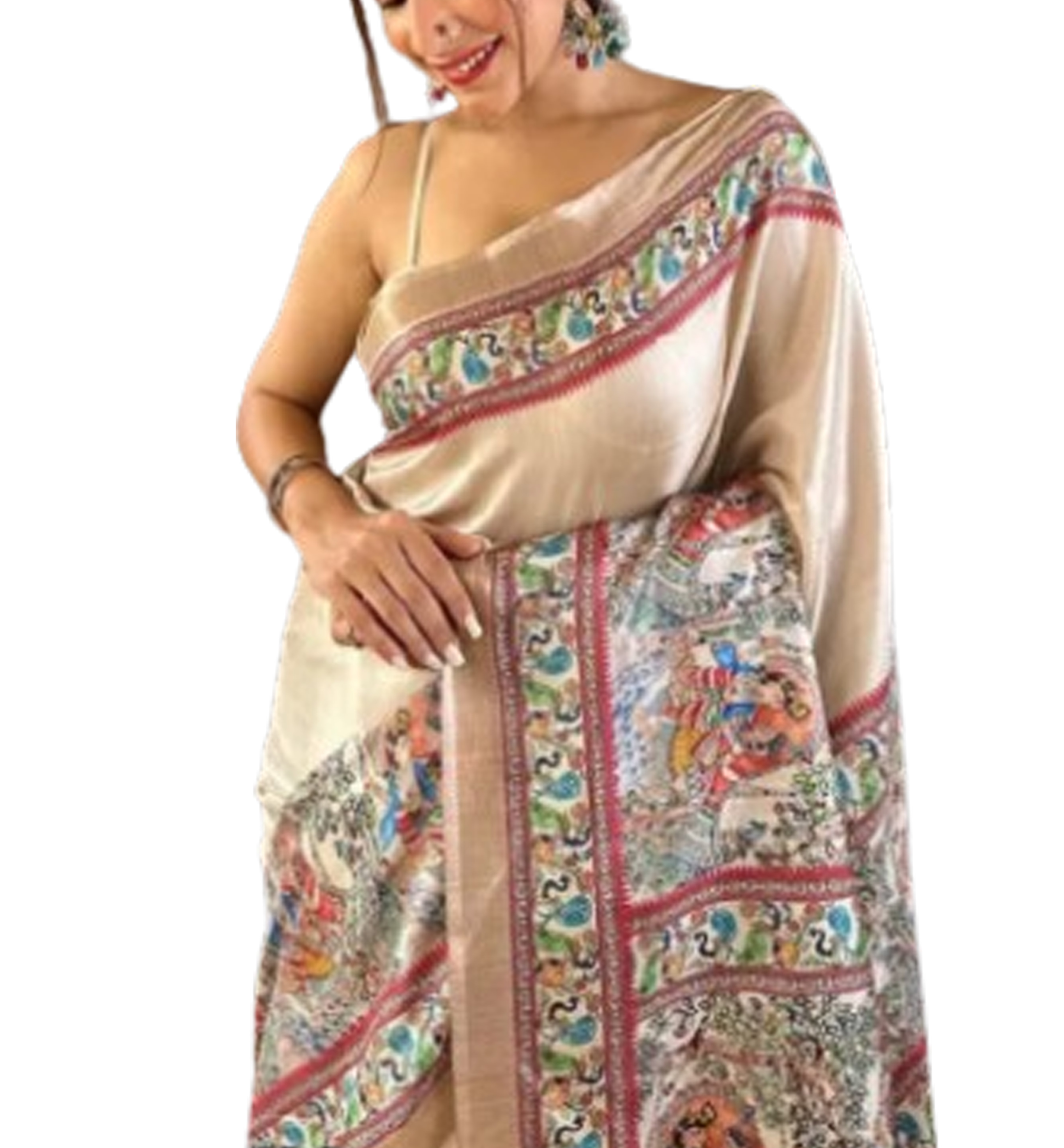 Tussar Silk Hand Woven Madhubani  Printed Saree