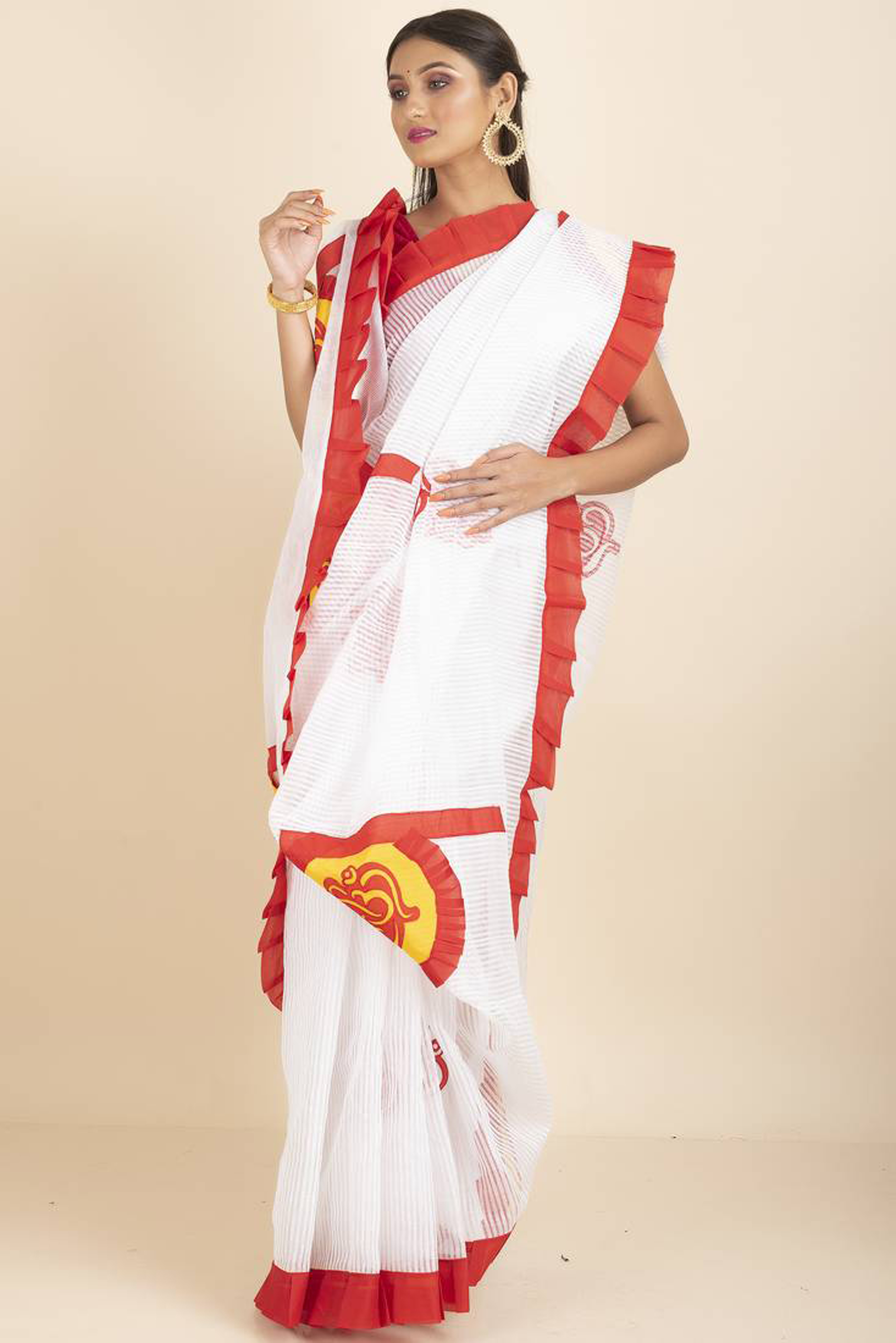 Applique Work Handloom Pankha Design Saree