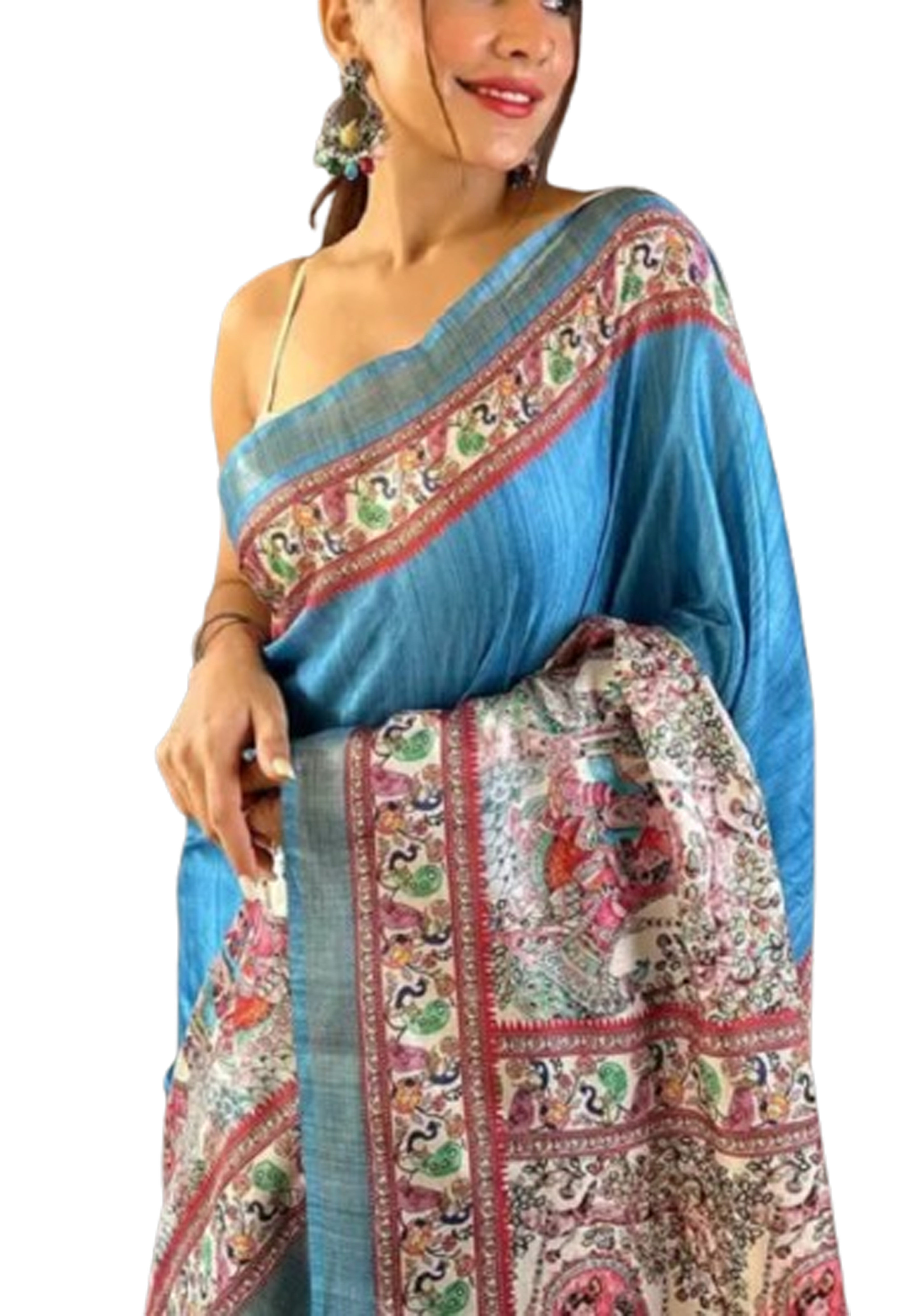 Tussar Silk Hand Woven Madhubani  Printed Saree