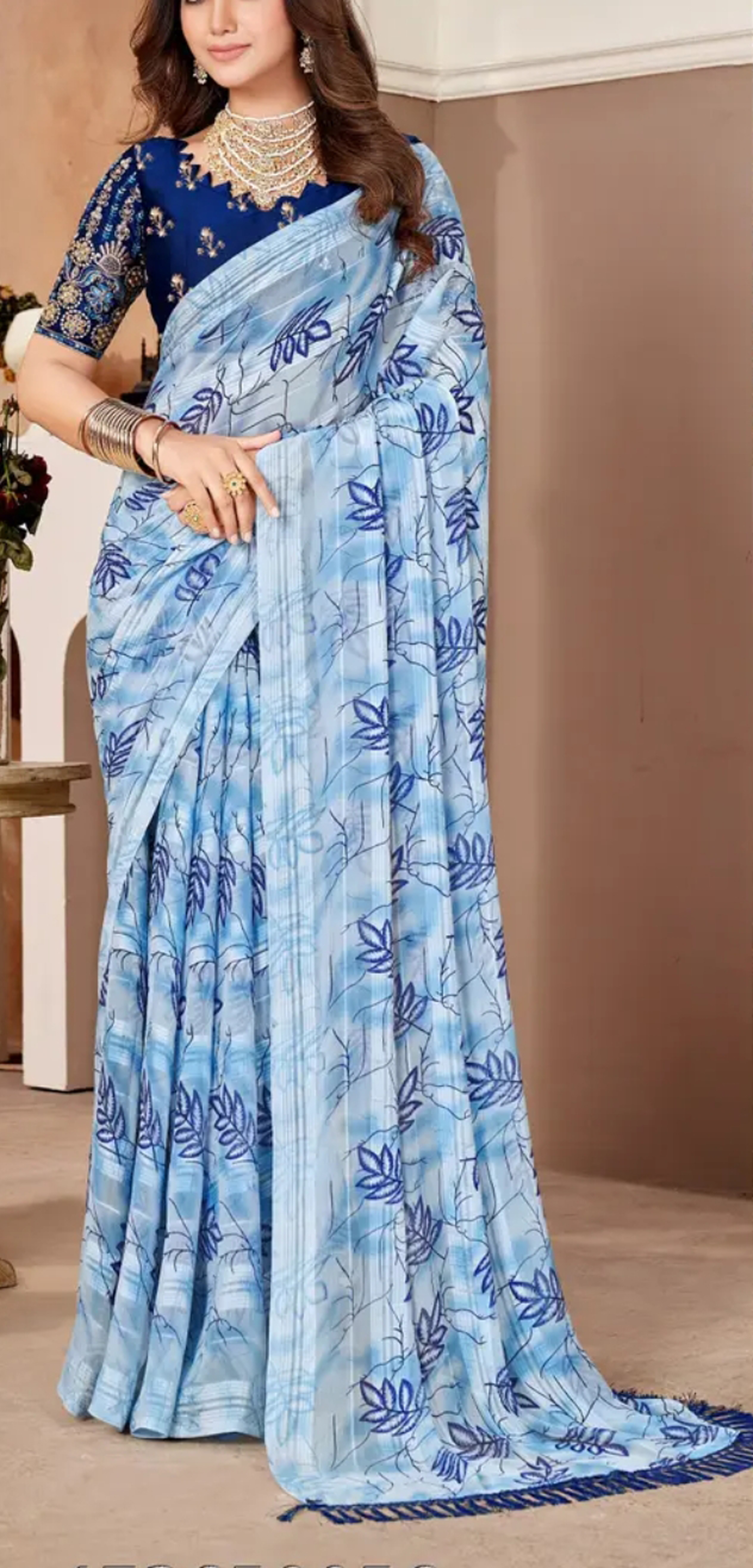 Tussar Silk Hand Woven Sequence Embroidery With Unstitched Blouse