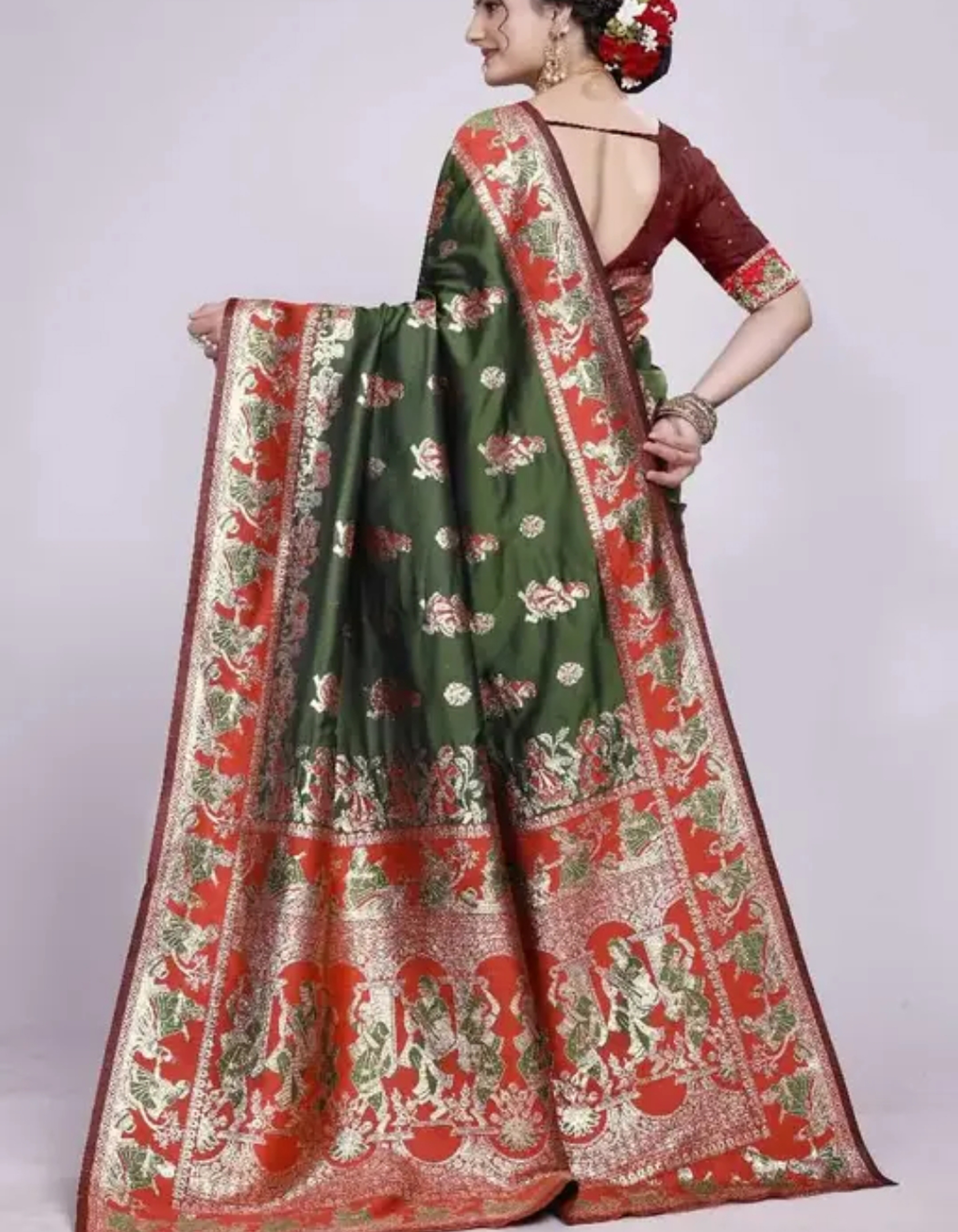 Pure Baluchari Saree Handwoven Traditional Design With BP 