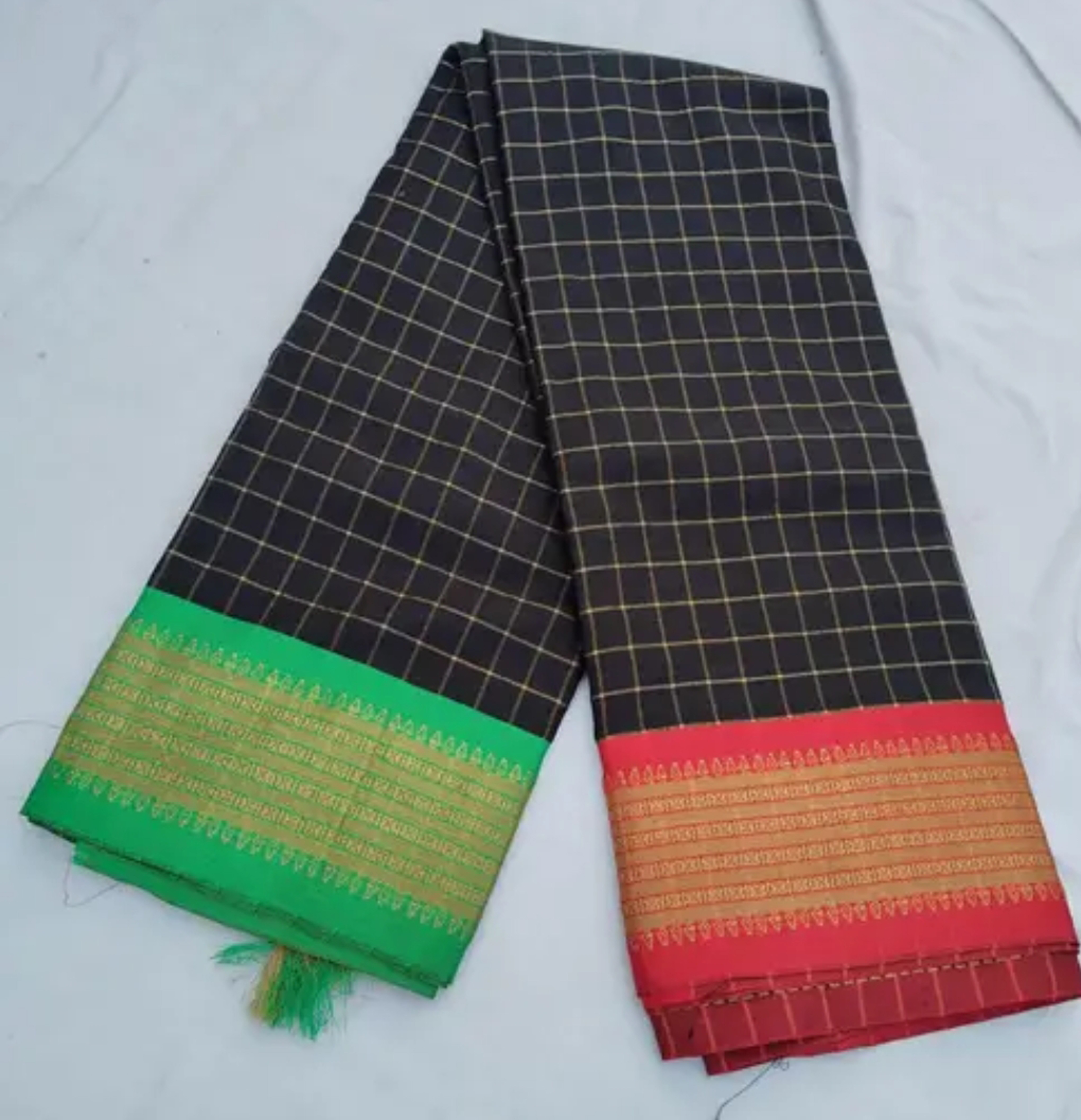 Pure Kunbi Goa Saree Handwoven Traditional Design With BP - Green Red