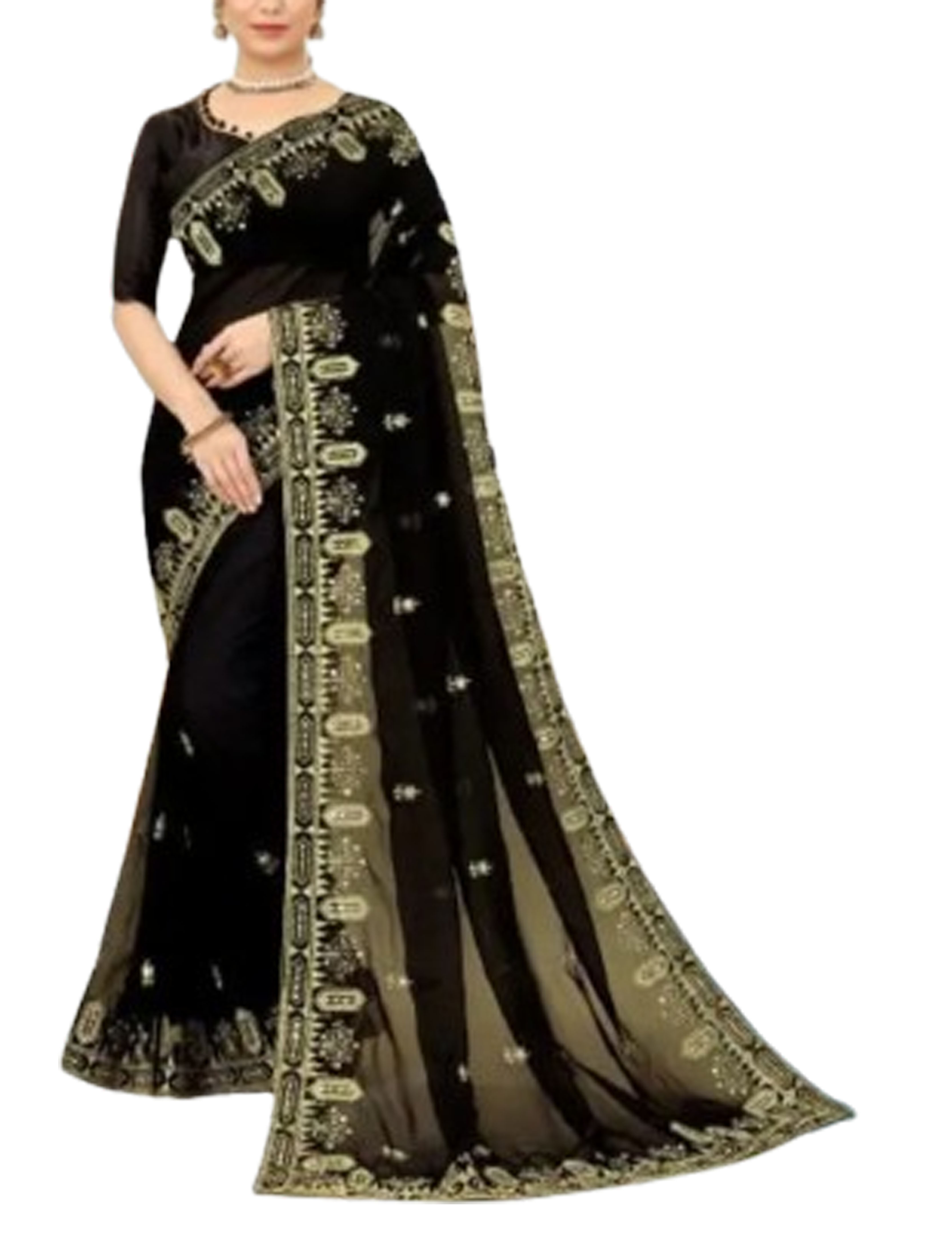 Wedding Bridal Silk Saree Heavy Embroidery Gota Zari Border Saree With Blouse Piece 