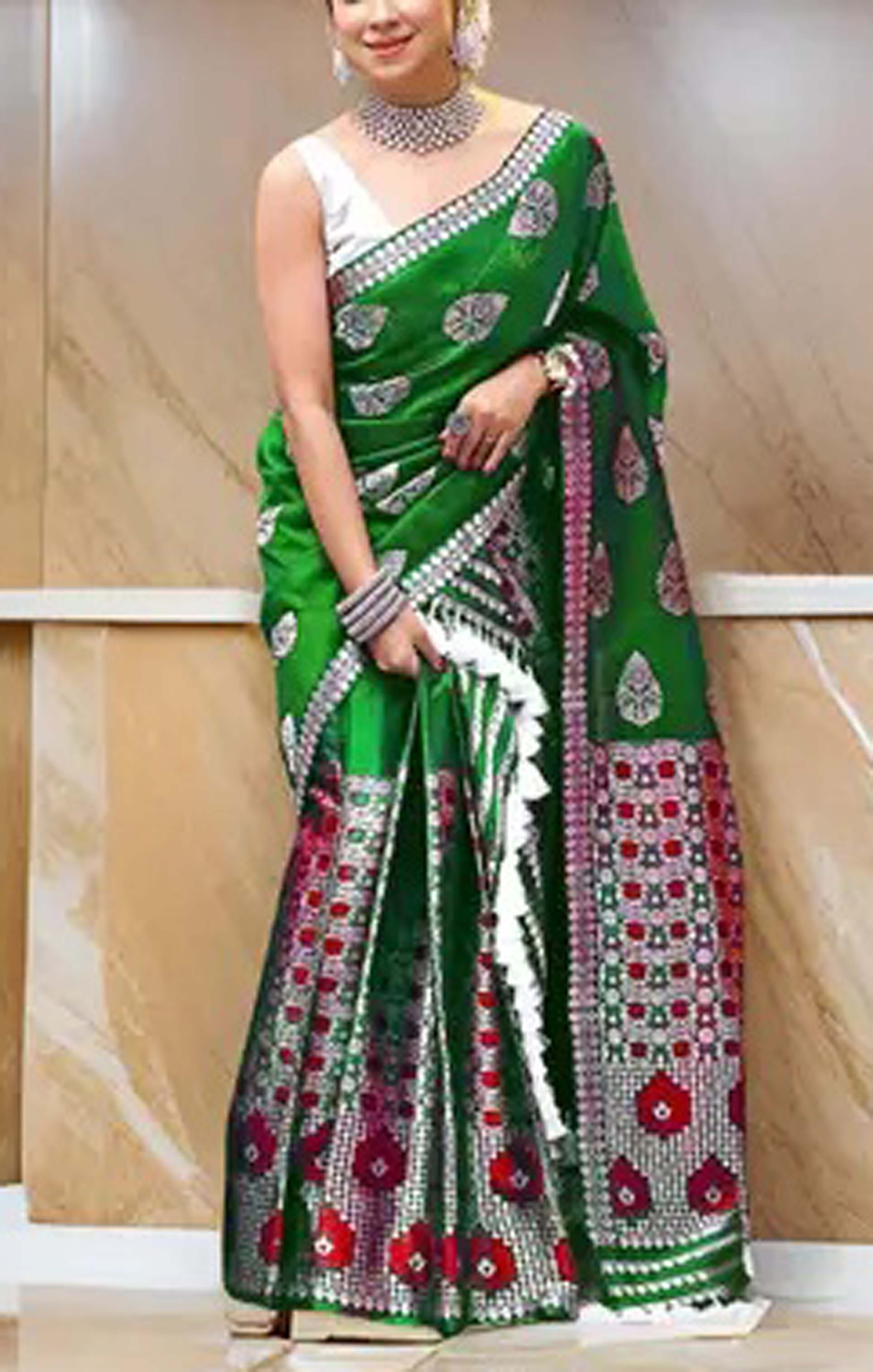 Assamese Mekhela Green  Sador Jura Santal Panchi Parhar Pure Fabric