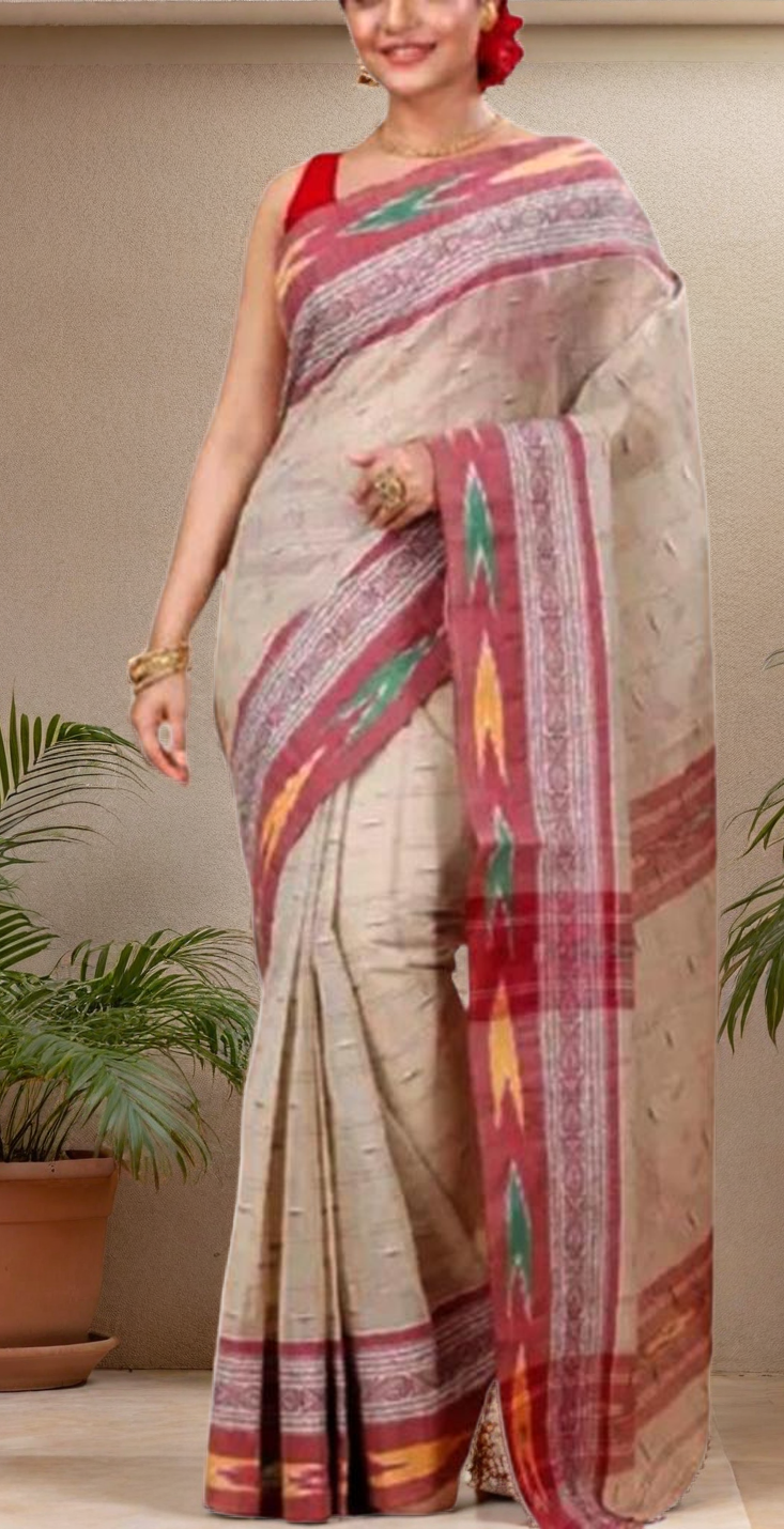 Women’s Handloom Tant Pure Cotton Kotki Print Saree Without Blouse Piece