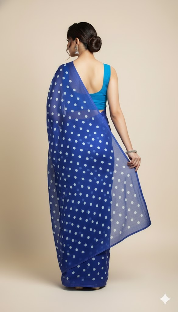 Women`s Polka Soft Georgette Embellished With BP - Blue Dot