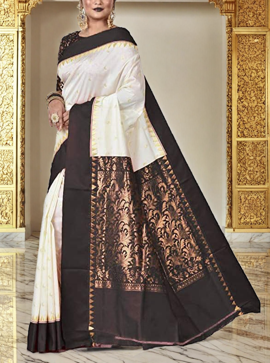Jolly Enterprise Women`s Soft Garad Gadwal Pattu Saree and Pallu with Zari Work (Black)