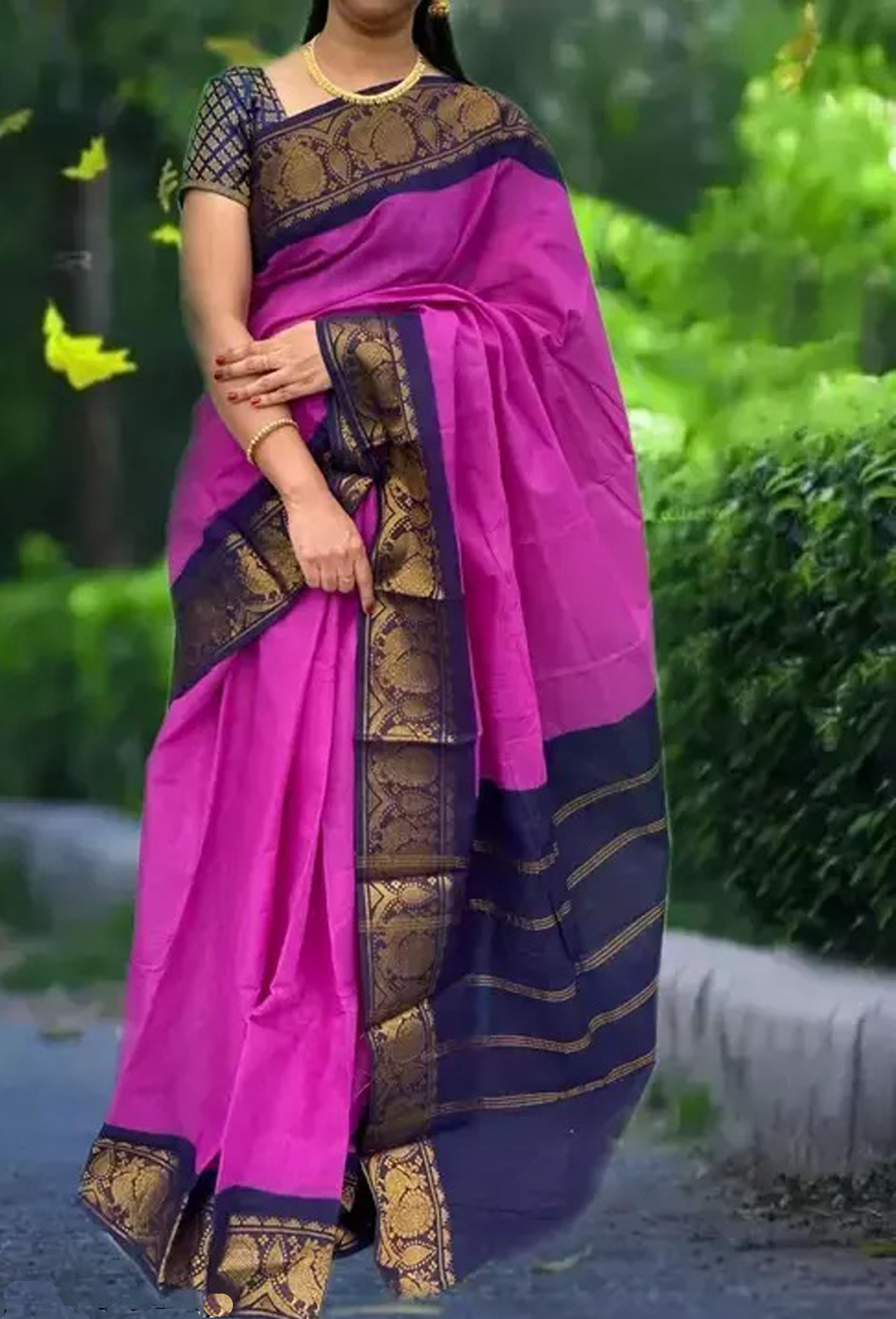  Madurai Pattu Cotton Silk Peacock Zari Border With Blouse