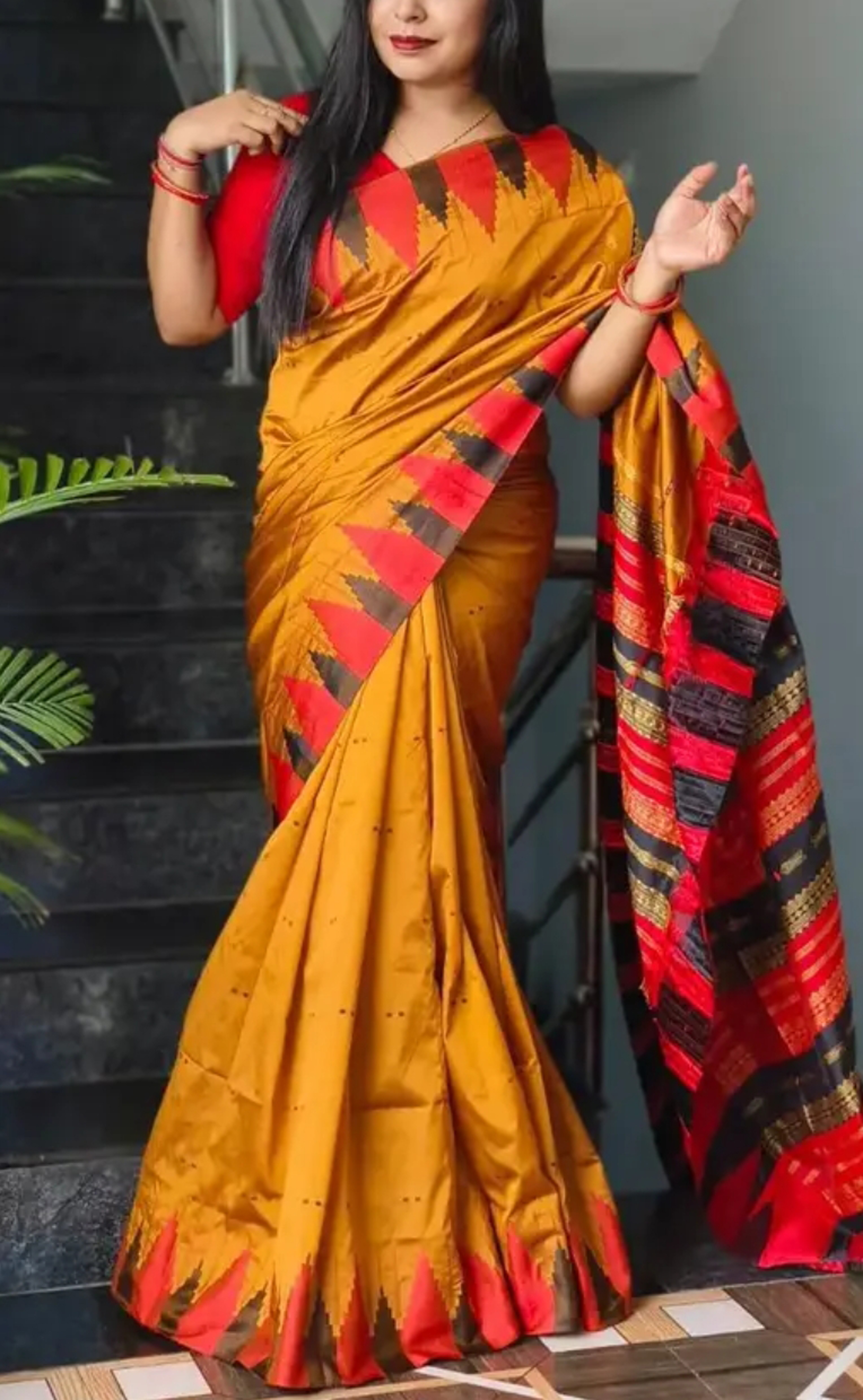  Sambalpuri Temple Border Saree Traditional Kotki Design With Blouse Piece 