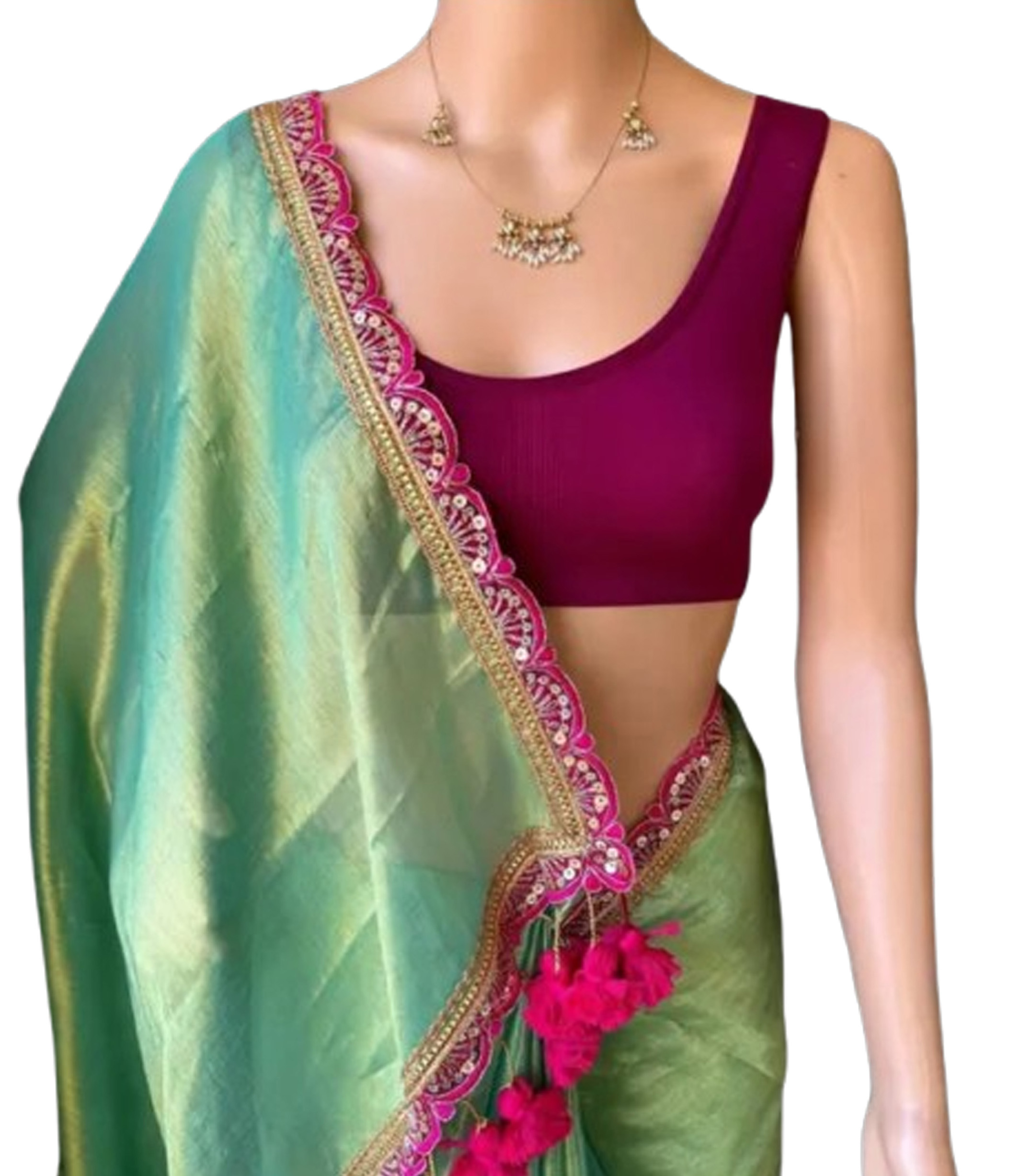 Bridal Designer Tissue Silk Embroidered Saree With Pallu With Blouse Piece 