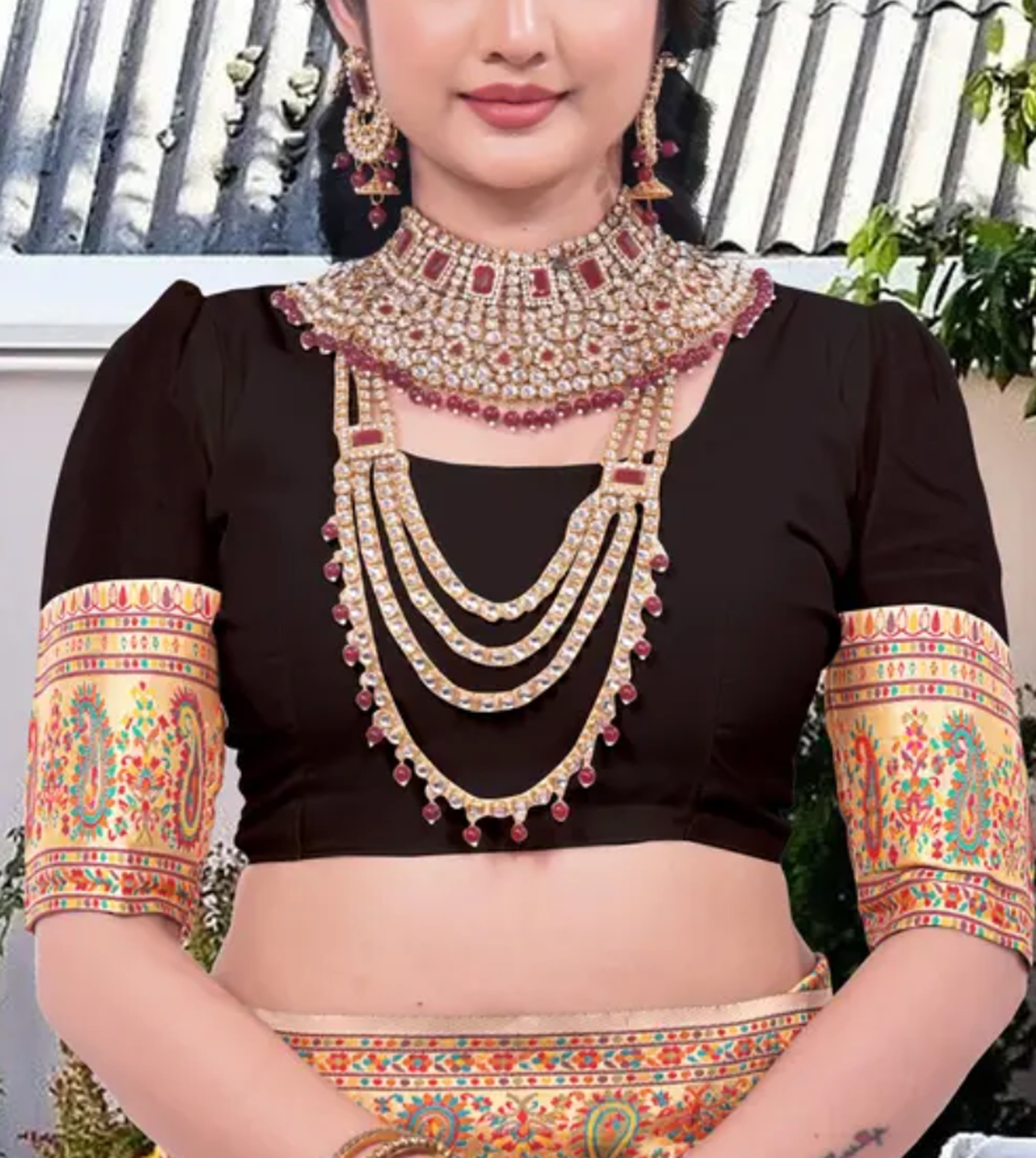  Kashmiri Pashmina Silk Black Gold Saree with Traditional Meenakari Work 