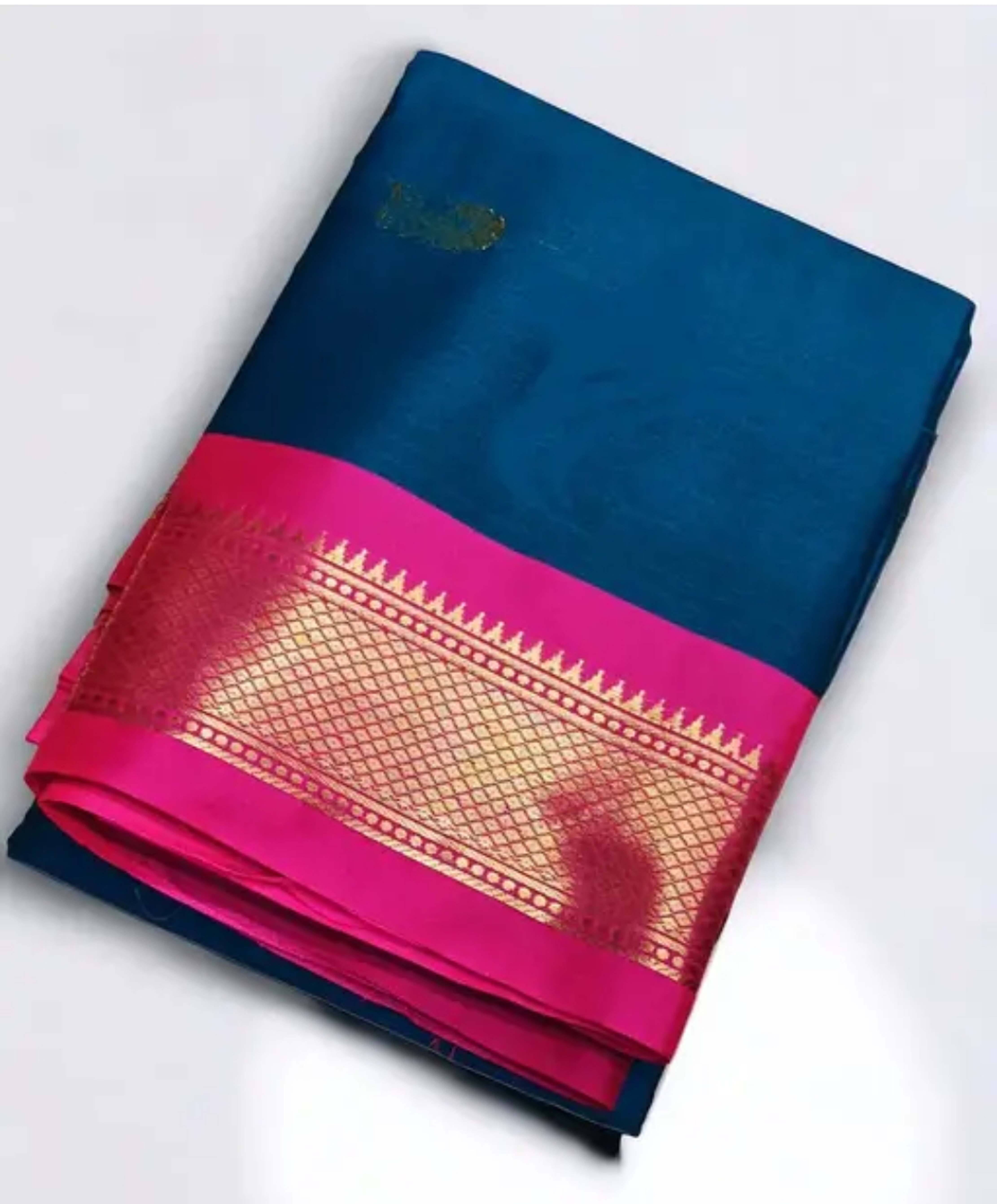 Mysore Karnataka Soft Crepe Saree with Golden Broad Pallu Zari Border