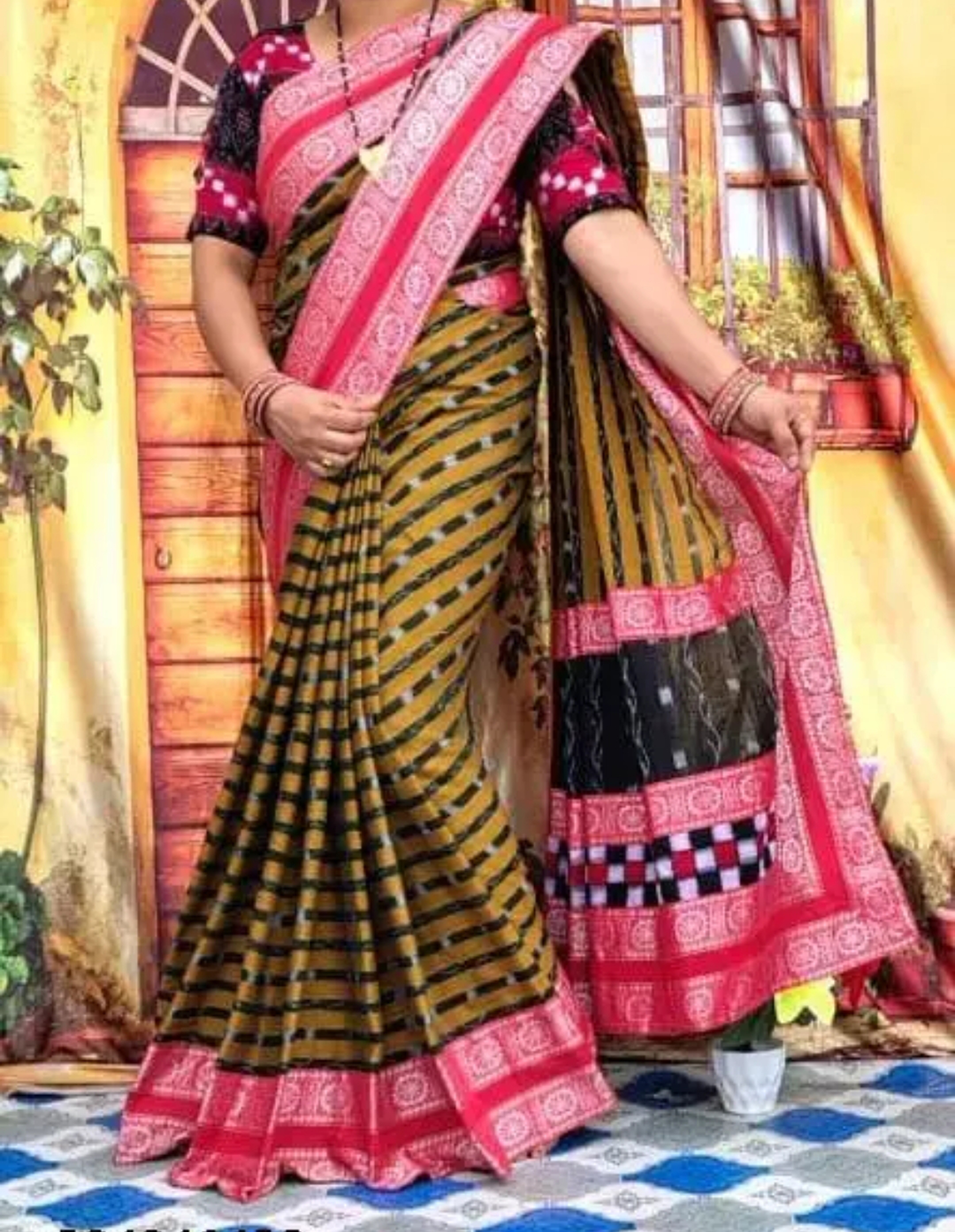Sambalpuri Pink Gold Embroidery Silk Saree Pasapalli Traditional Design With Blouse Piece