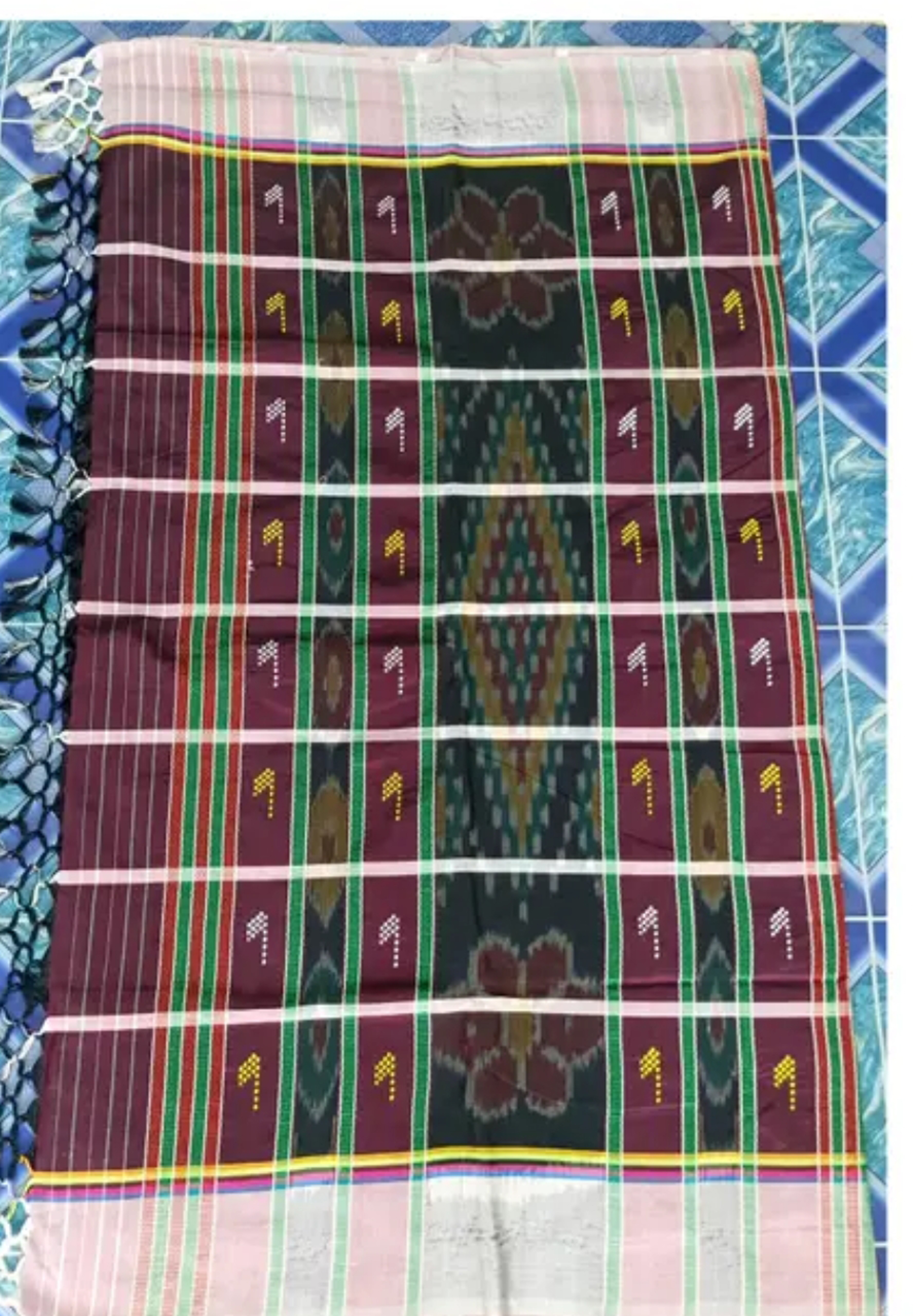 Adibasi Tribal Santali Cotton Saree Panchi Lumang Embroidered Brown