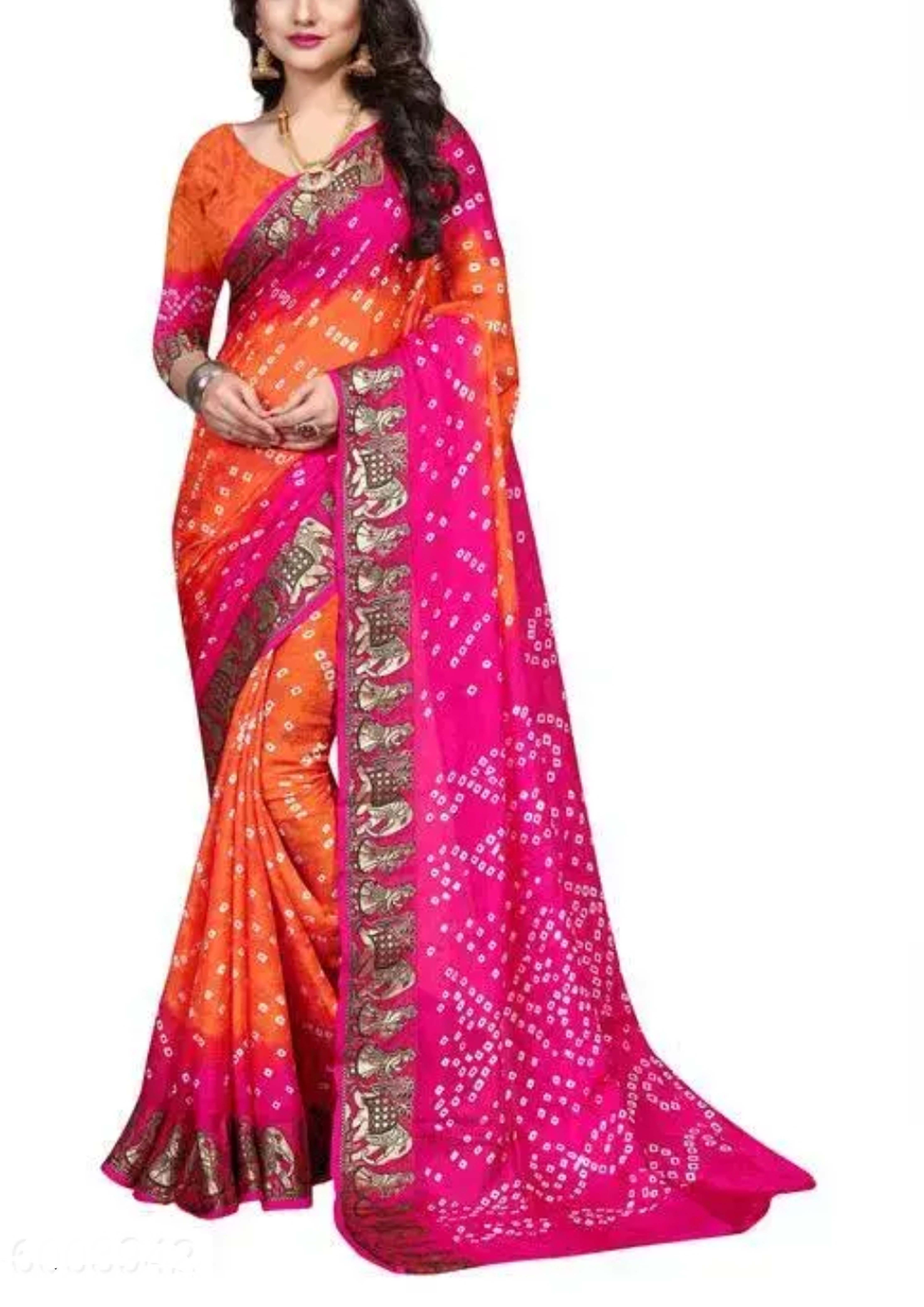 Women`s Soft Bandhani  Bandhej Silk Saree Heavy Embroidery Saree