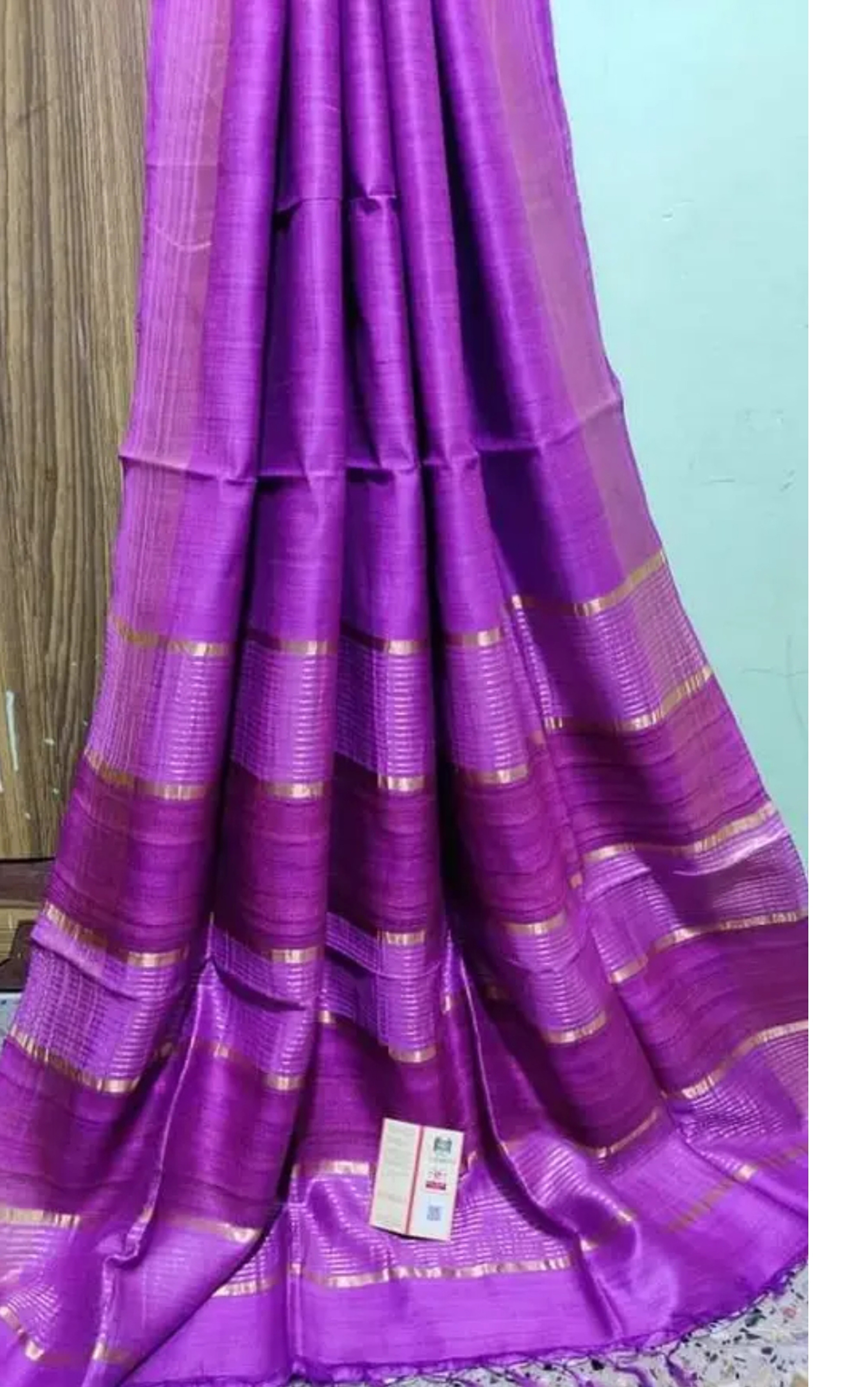 Tussar Ghicha Self Silk Hand Woven Zari Pallu Saree
