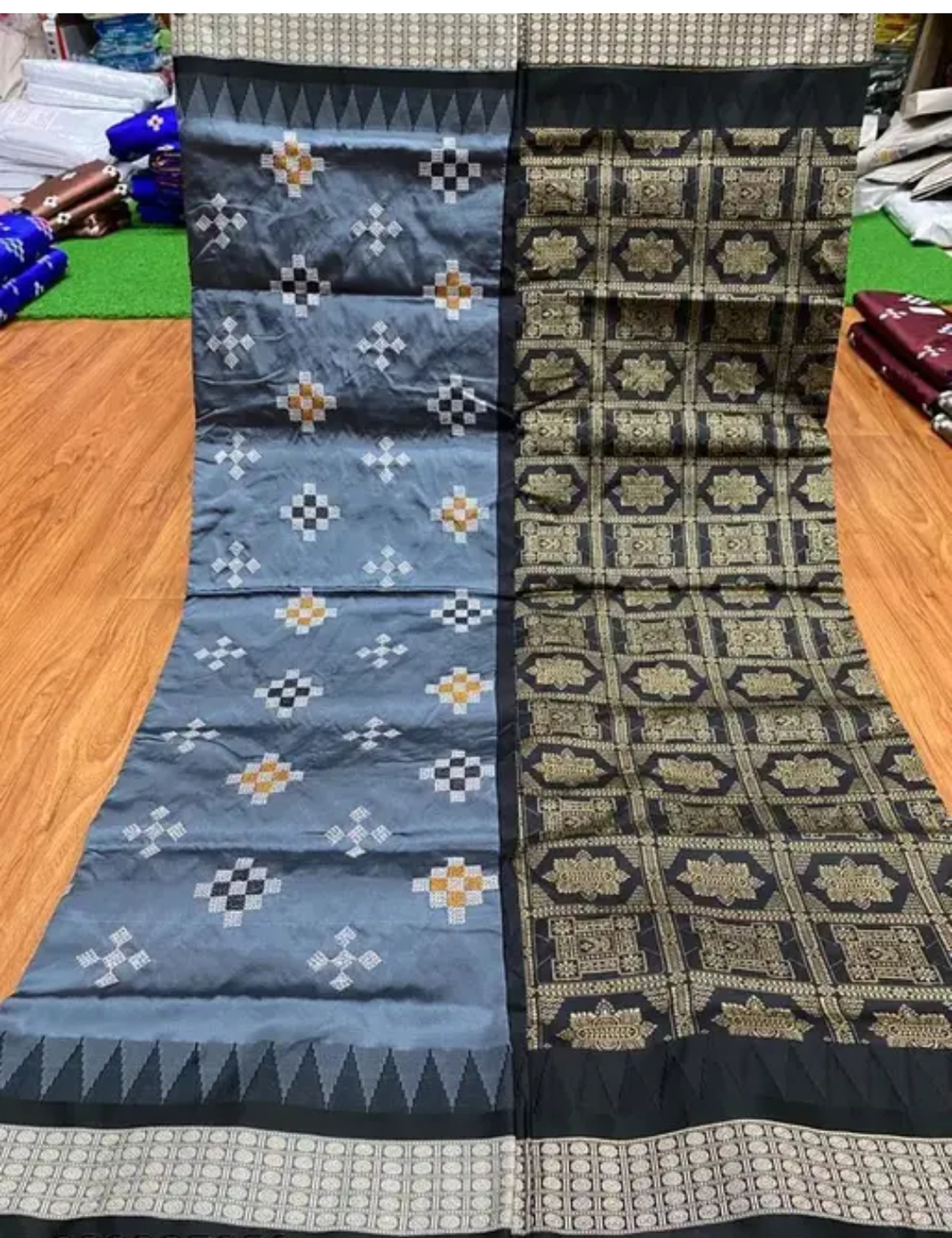 Bomkai Sambalpuri Grey Black Embroidery Silk Saree Traditional Design With Blouse Piece 