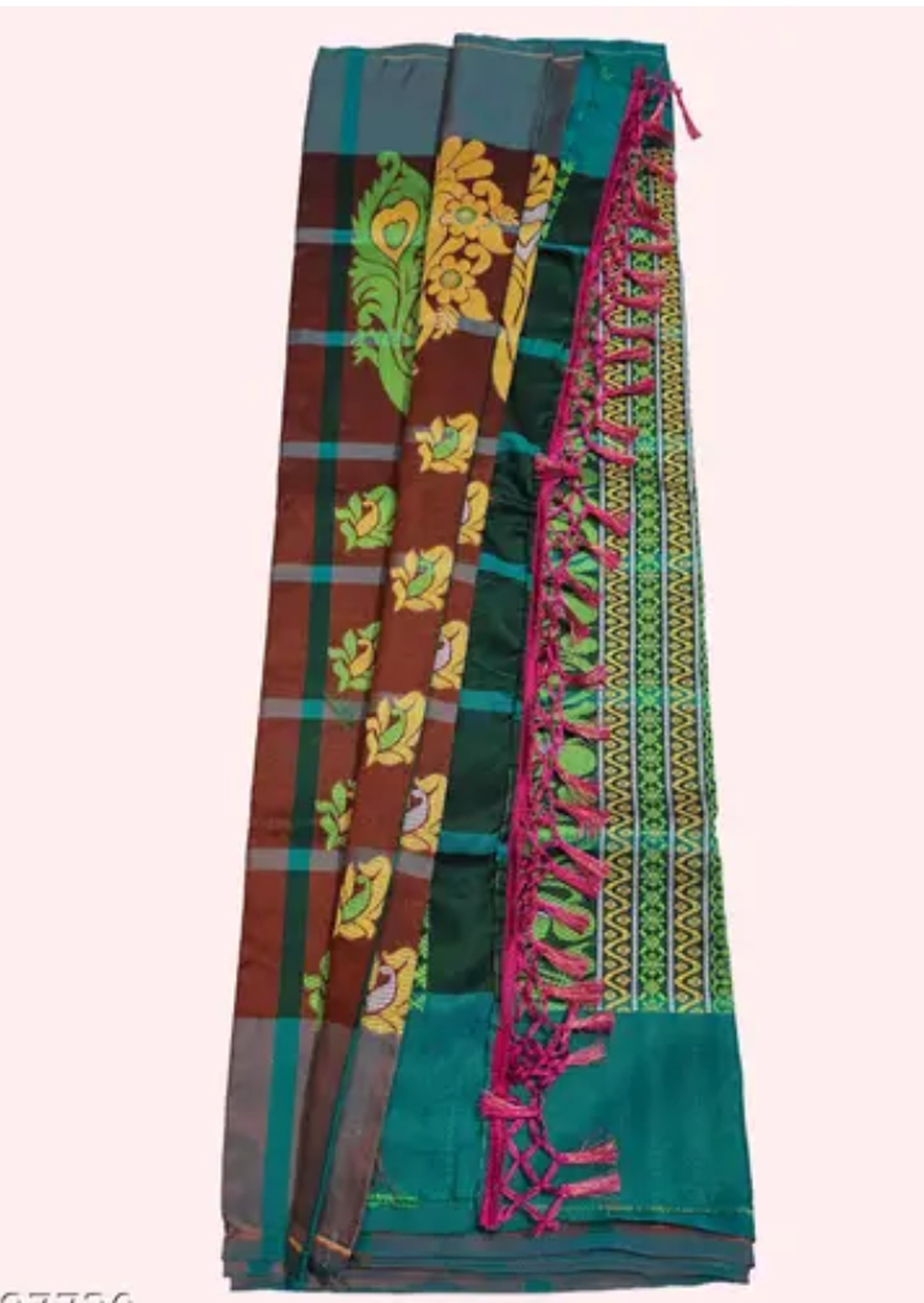 Adibasi Tribal Santali Saree Panchi Lumang Embroidered Brown Green