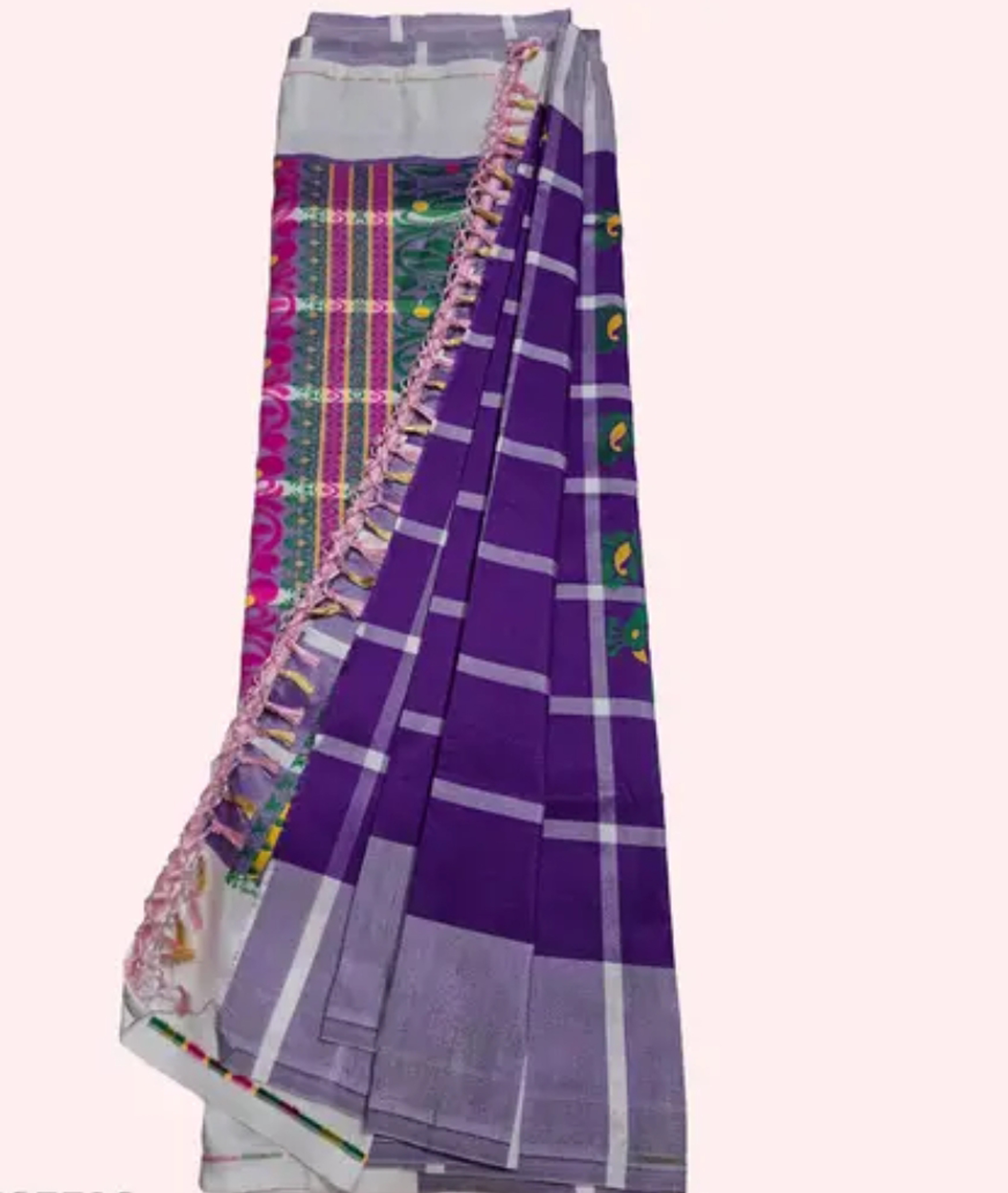Adibasi Tribal Santali Saree Panchi Lumang Embroidered Purple Silver
