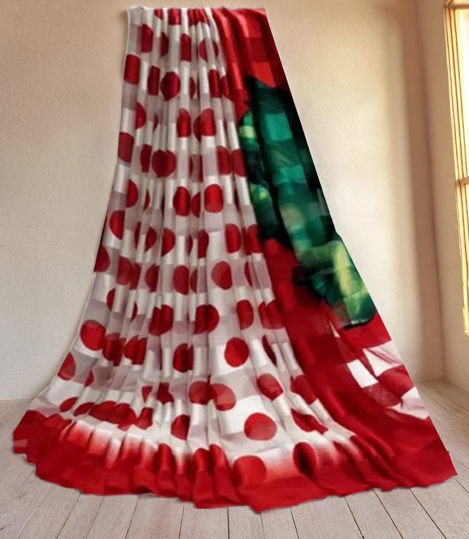 Women`s Polka Soft Georgette Embellished With BP - White Red
