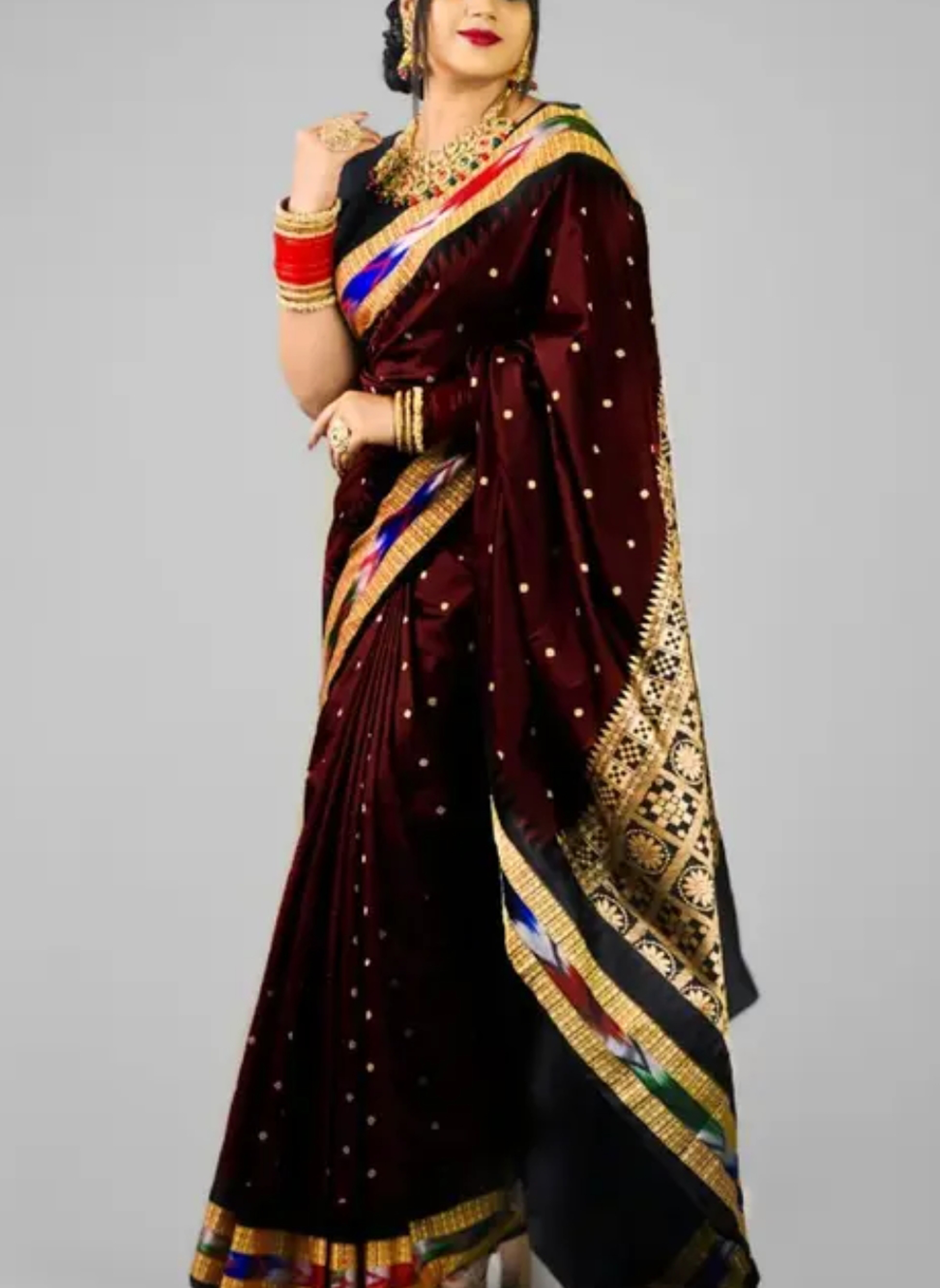 Sambalpuri Chocolate Brown Black  Embroidery Silk Saree Pasapalli Traditional Design With Blouse Piece 
