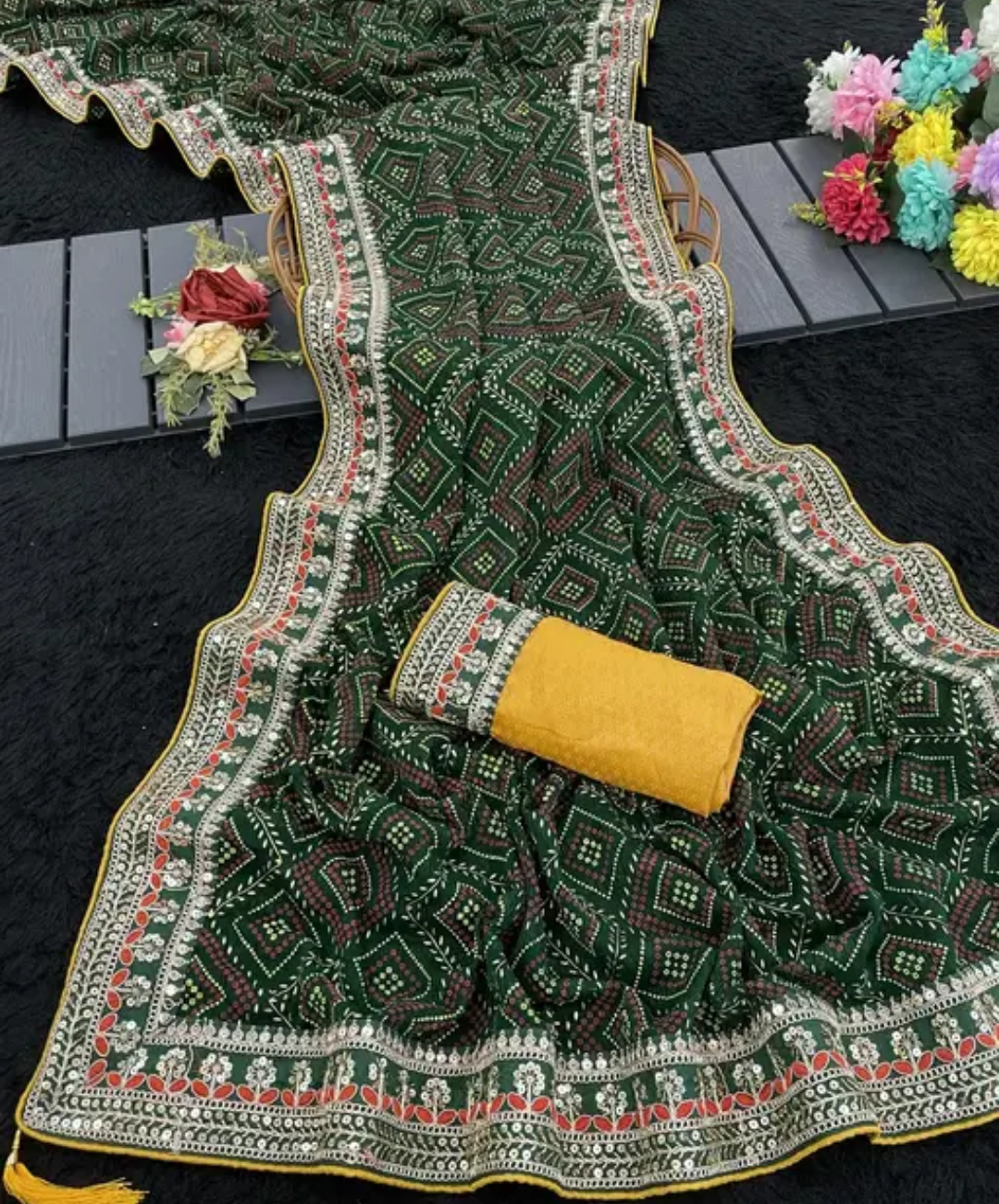 Bandhani Bandhej 2026 Silk Sarees Zari Stripe Contrast Blouse Piece 