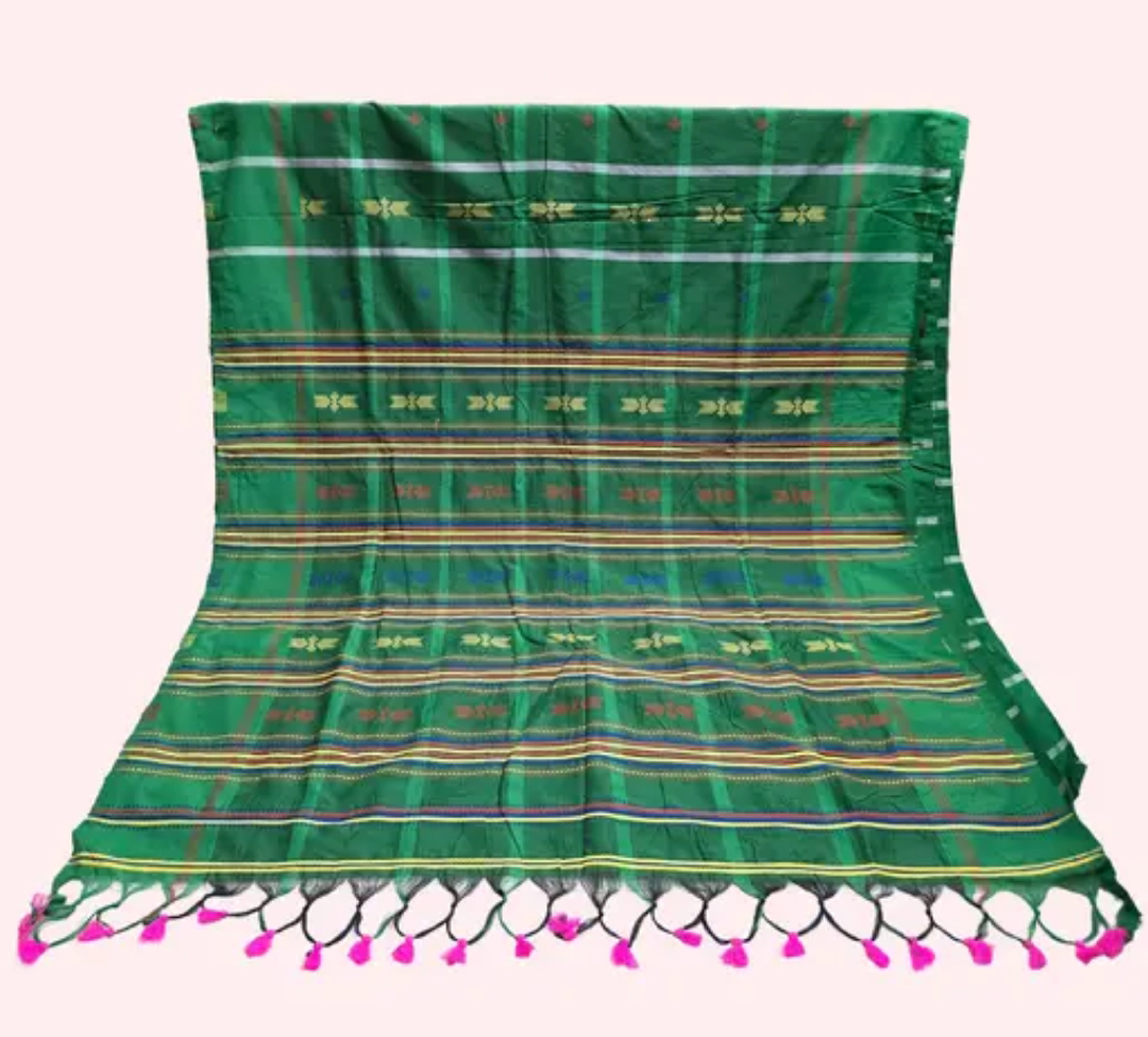 Adibasi Tribal Santali Cotton Saree Panchi Lumang Embroidered Green